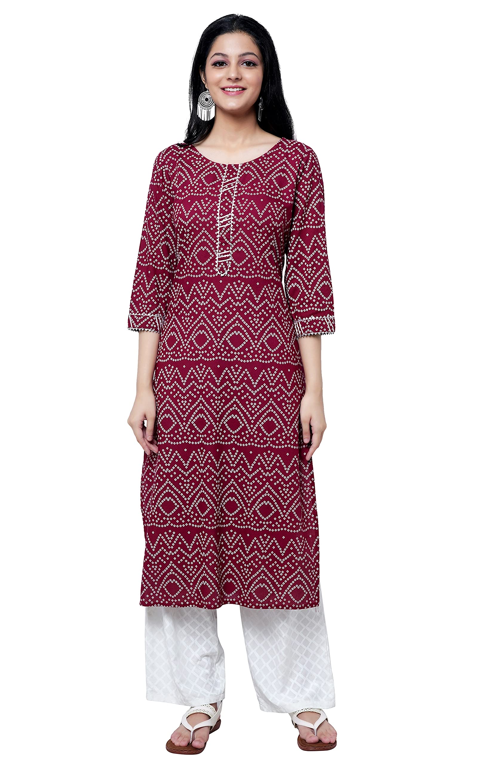 Rytras Women's Rayon Straight Kurti With Palazzos Set (Ryt211_Maroon_Small)