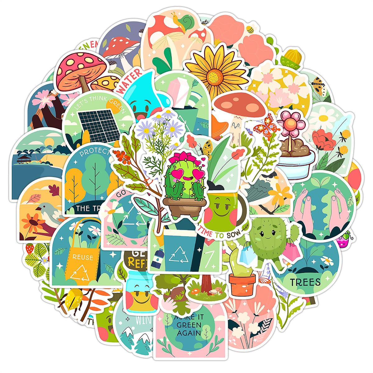 50 Pcs Take Care of Nature Stickers for Phone,Guitar,Laptop,Skateboard,Luggage,Bicycle,Cherish Nature Cute Style Stickers Waterproof Vinyl,Graffiti Decorate for Teens Girls Boys Child Motivate Gift - Image 4