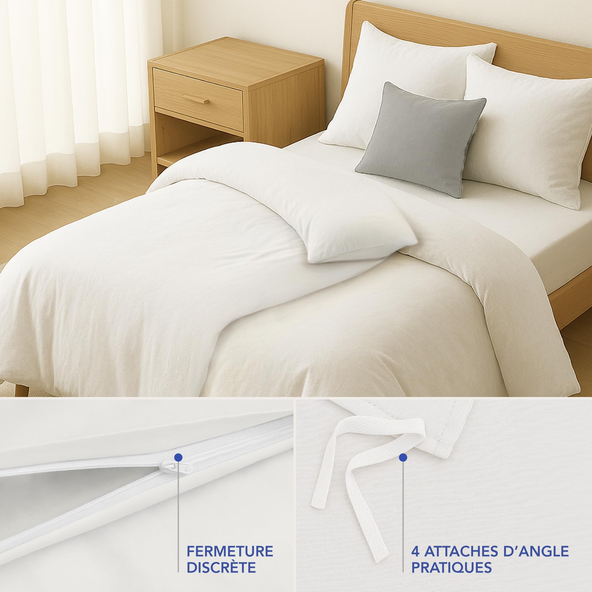 Dreamzie Parure de Lit 135x200 en Coton Renforcé - Blanc - 2X Housse de Couette 135x200 et 2X Taie d Oreiller 80x80 cm - Certifiée Oeko-Tex - 4 Pièces