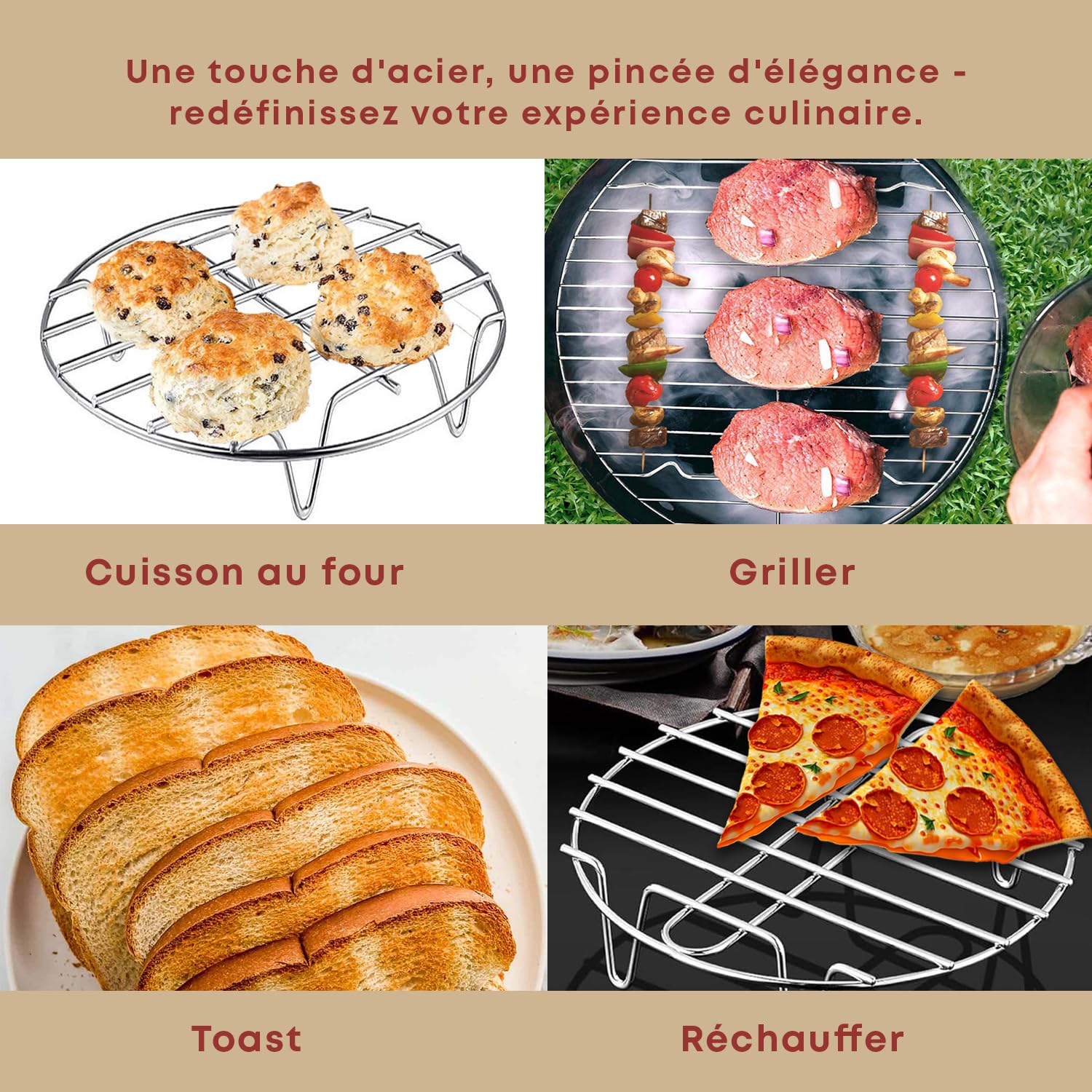 Grille de cuisson ronde en acier inoxydable 28 cm – Grille universelle pour micro-ondes, four et barbecue – Durable, polyvalente et facile à nettoyer