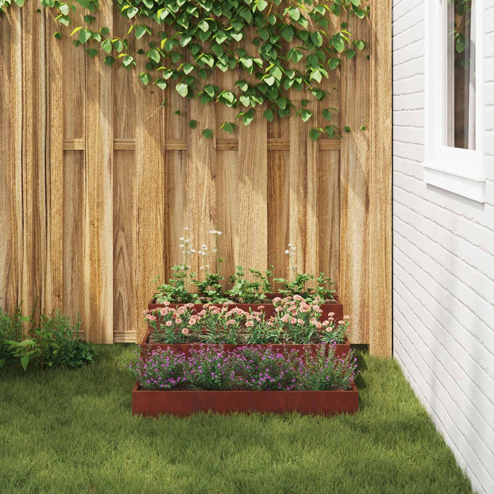 Odporna na warunki atmosferyczne stalowa doniczka ogrodowa, 90 x 90 x 35 cm, rdzawe wykończenie do użytku na zewnątrz, patio, balcony yard, zioła, sukulent, kaktus, orchidea, bonsai