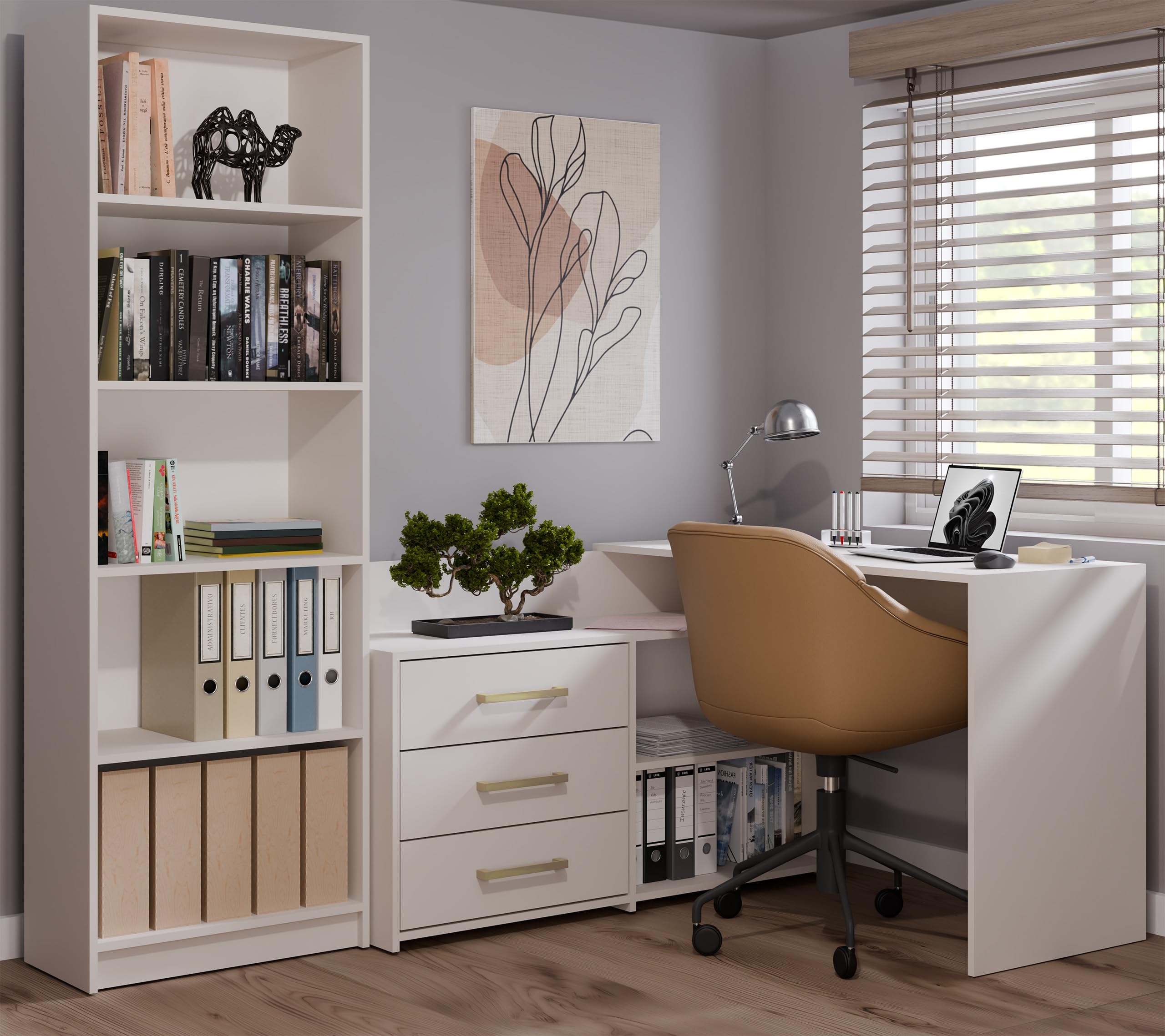 CDF Biurko Narożne Komputerowe Z 3 Szufladami Kaszmir 120x50x76 cm Do Domowego Biura Pokoju Młodzieżowego Home Office Nowoczesny Laminowany Solidny Wytrzymały Design Skandynawski Ergonomiczny
