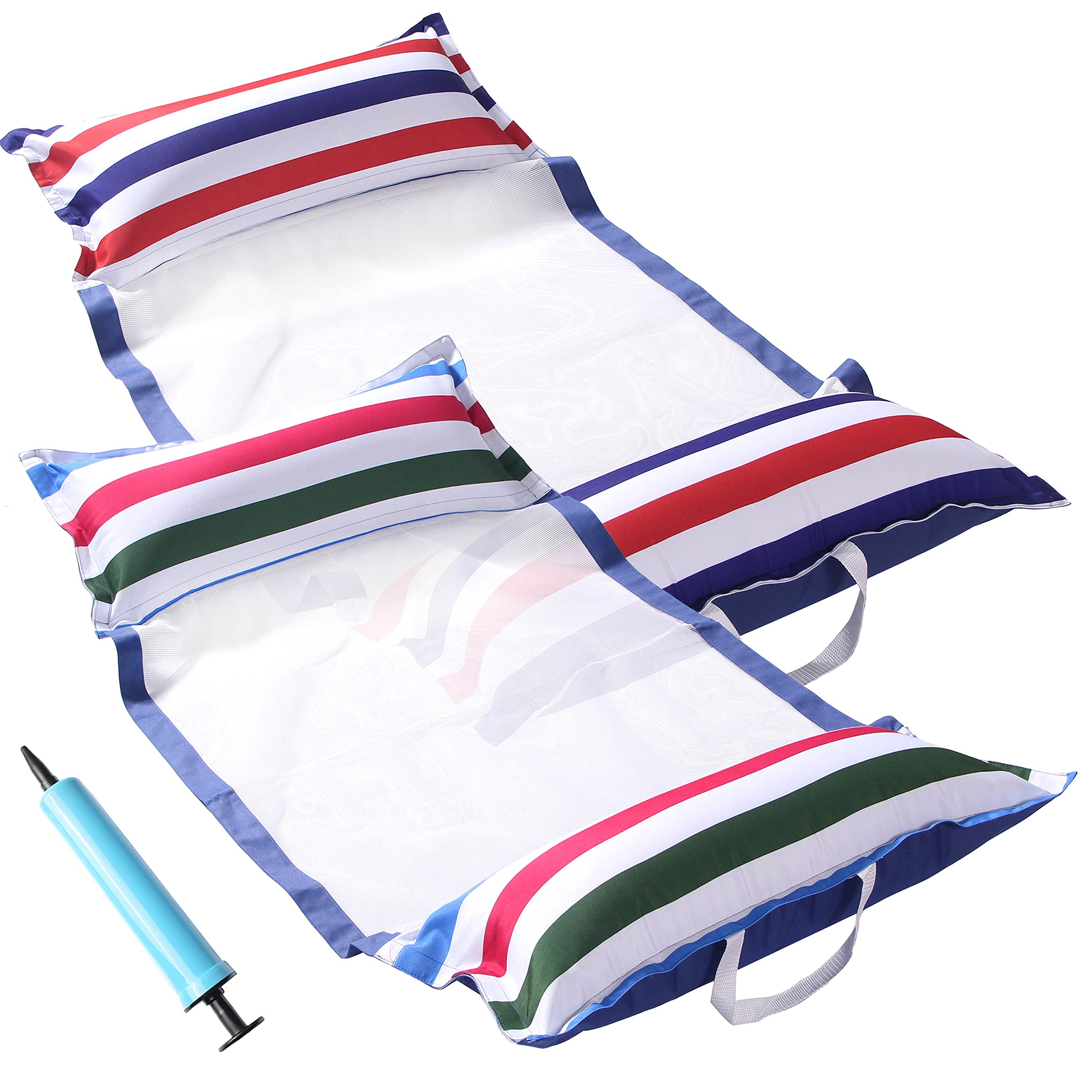 FindUWill Fabric Pool Hammock Floats, XL, 2Pack Inflatable Water Hammocks Floaties 4-in-1 (Saddle, Lounge Chair, Hammock, Drifter), Pool Float Lounger for Adults