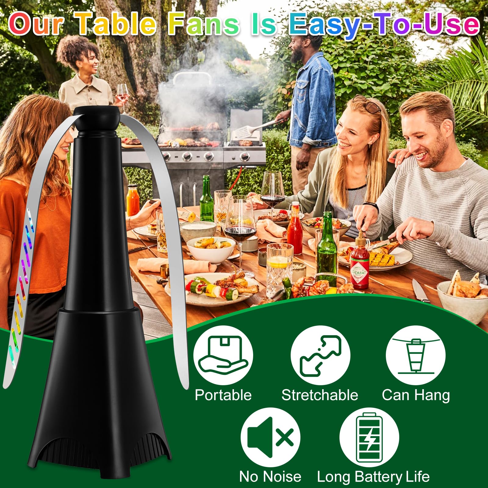 Ventilateur Anti-Mouche, 2 Pièces Moustiques Repoussent Les Ventilateurs pour Eloigner Les Mouches de la Table, Répellante Moustique Fan pour Maison Dîner, Pique-Nique et Barbecue