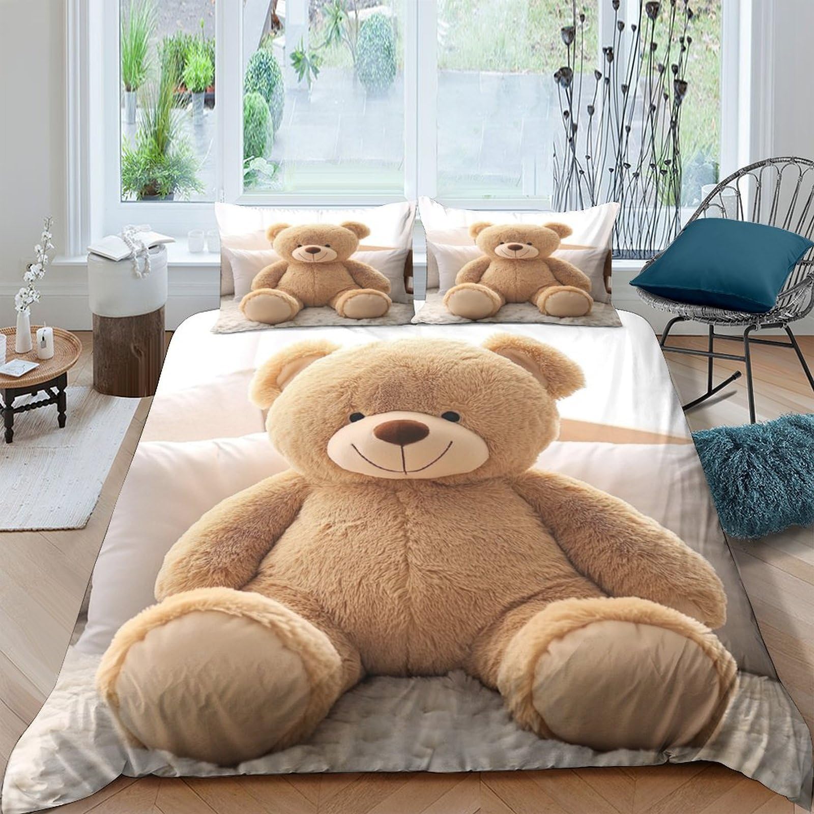 Ctjqhvkz Style-9 3D Printed Teddy Bear Fitted Sheet Microfiber Soft Non Slip Cute Plush Bear Mattress Cover For Bedroom Dorm Decor Single（135X200cm）