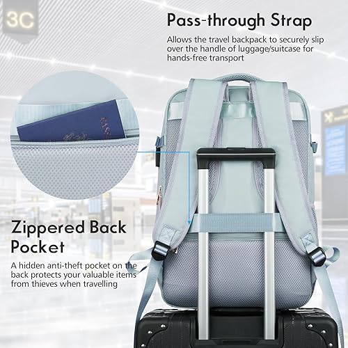 Miniatura 4 de MOMUVO Mochila de viaje grande para mujer, mochila de transporte aprobada por vuelo, resistente al agua, antirrobo, mochila casual grande, Azul,