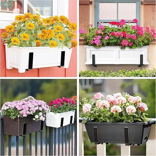 Miniatura 6 de Y&M 2 soportes ajustables para jardineras (6 a 12.5 pulgadas), soportes universales para ventana, ganchos de hierro resistentes para montaje en