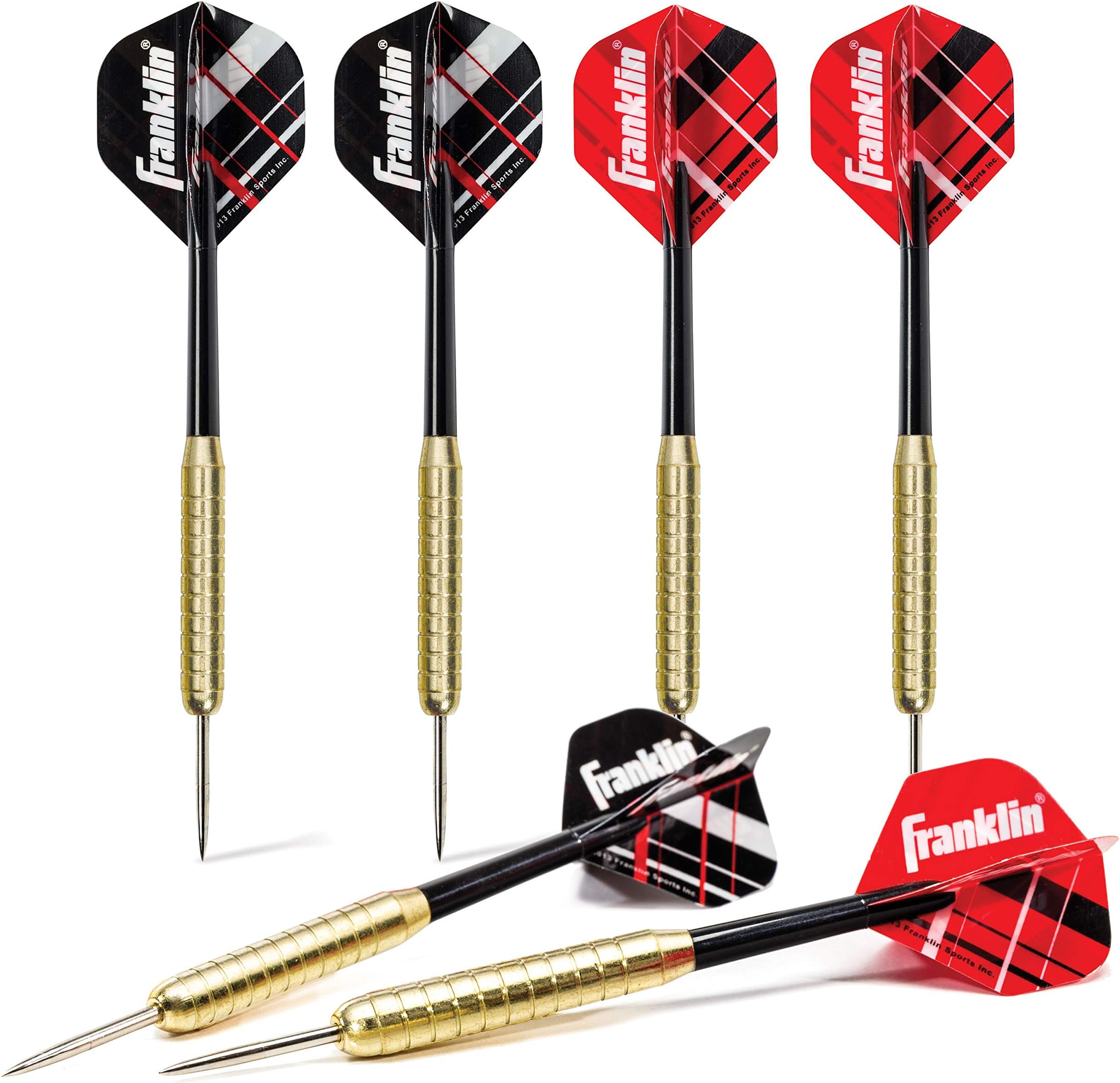 Steel Tip Darts Set - 6 Pack of 18 Gram Steel Darts - Removable Standard Nylon Flights and Brass Barrels - Lightweight Full Dart Set, Red/Black