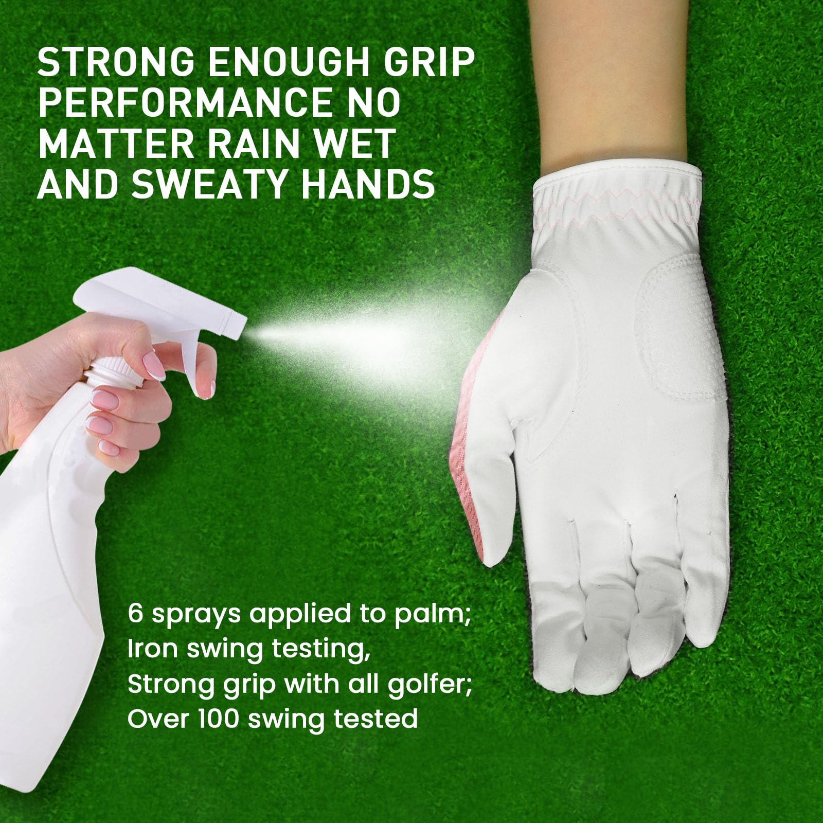 FINGER TEN Women’s Golf Glove Left Hand Right Microfiber Grip Rain Hot Wet All Weather Both Hand Pair - Image 3