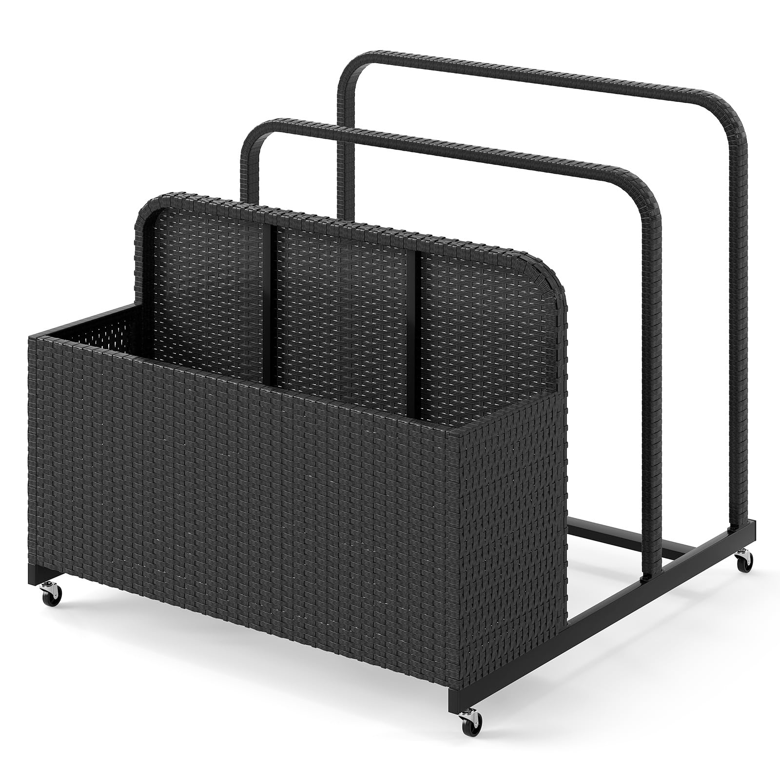GOPLUS Coffre de Jardin Exterieur avec Roues, Rotin PE, Charge 30 KG, Noir