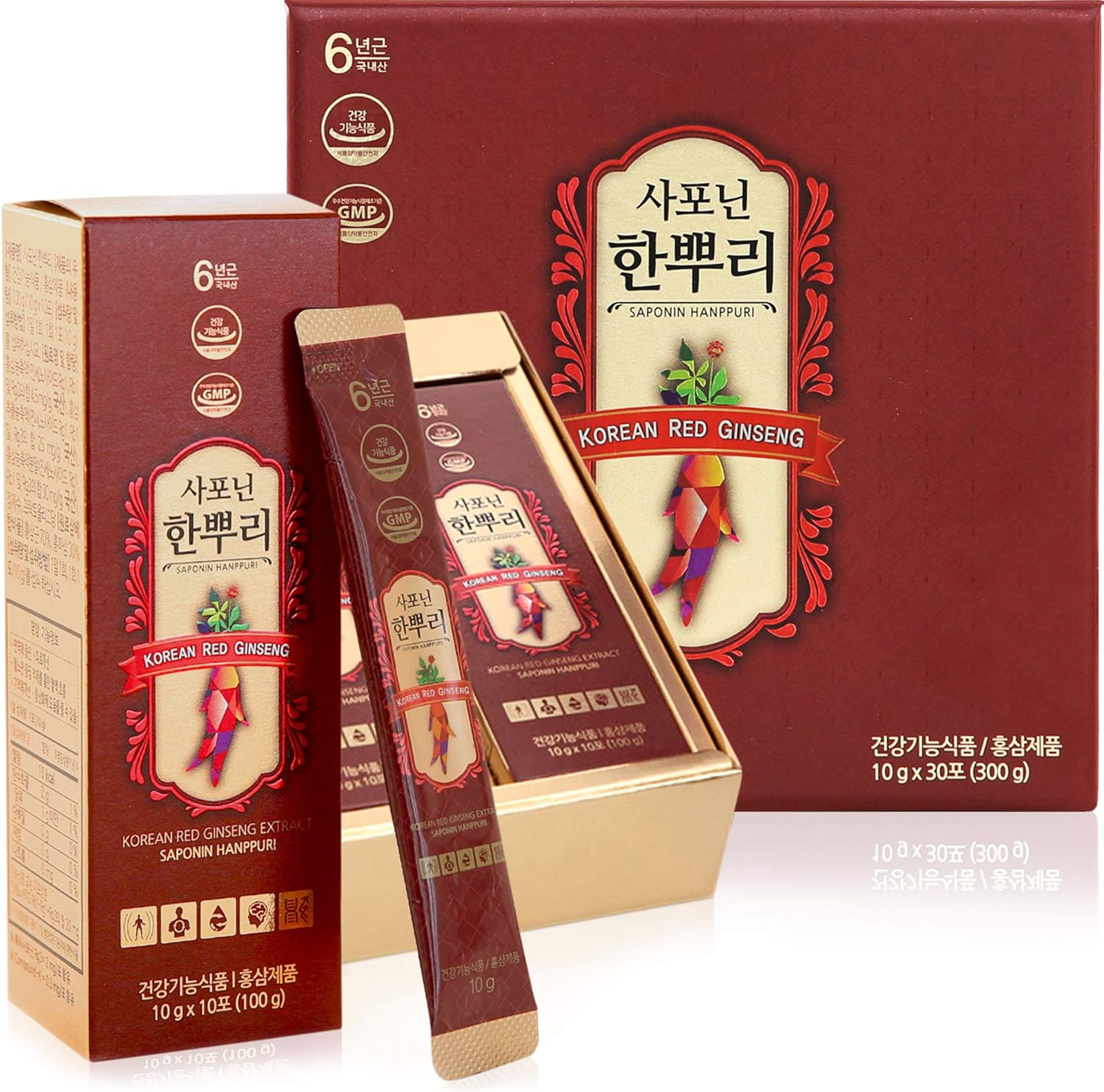 Korean Panax Red Ginseng Extract-6 Year Roots Ginsenoside-20mg Made in Korea. Every Day for Immunity, Energy & Stamina Boost, Memory, Mood, Focus, and Overall Health 10g X 30 Pcs : Health & Household