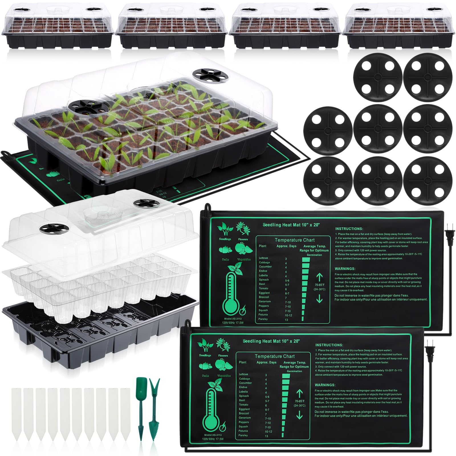 160 Cells Seed Starter Tray with Humidity Domes and 2 Pcs 10 x 20'' Plant Heating Mats, Durable Seed Starter Kit for Cloning Tray, Seedling Starter Kit, Seed Germination Kit, Propagation Kit