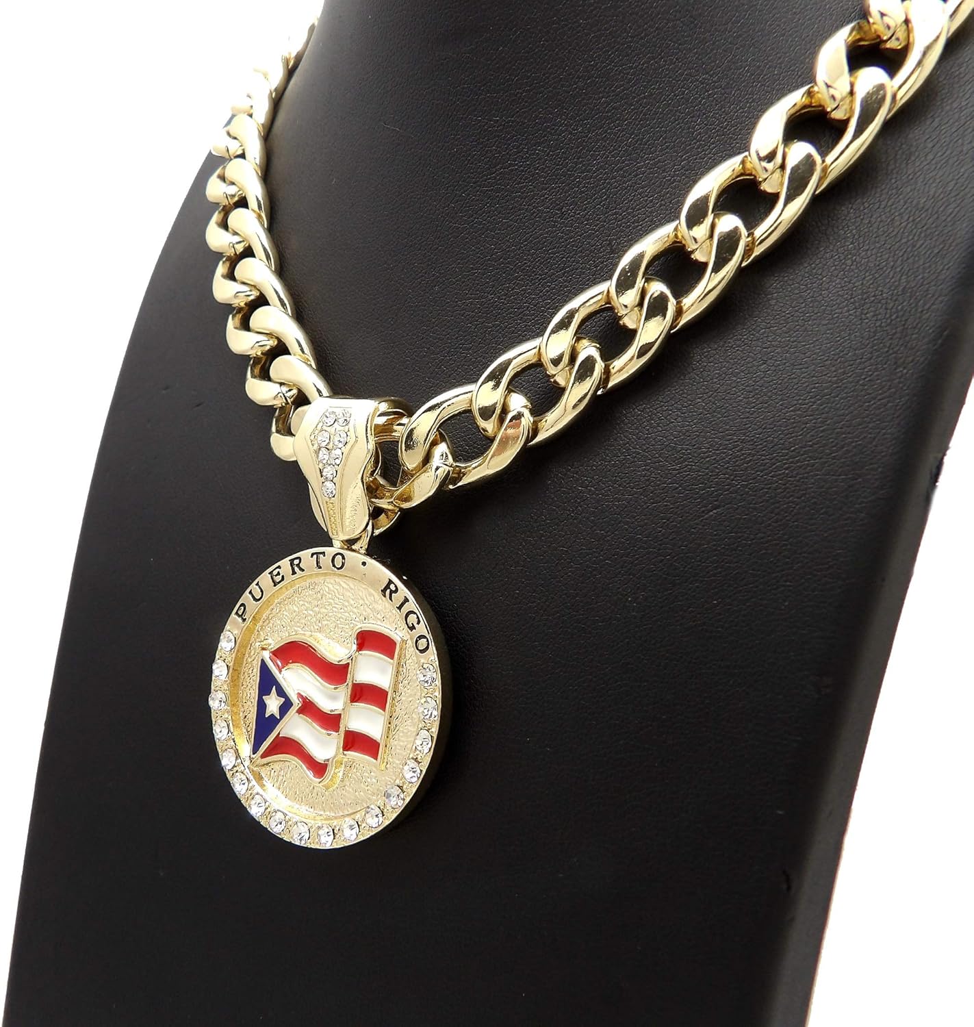 Fashion 21 Puerto Rico Flag Pendant 11 mm 18, 20 inches Cuban Chain Necklace