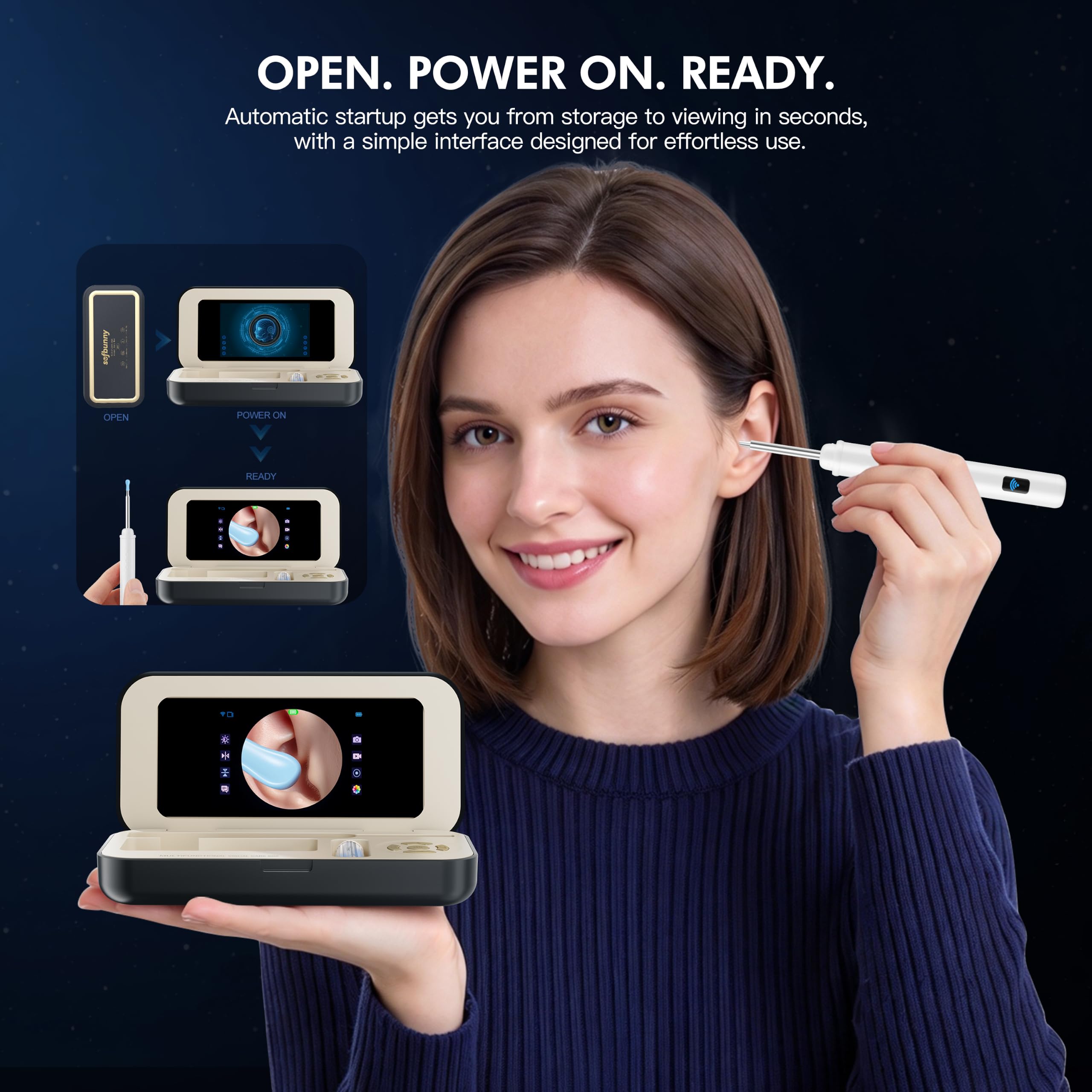 A03 Ear Wax Removal Tool Camera with Screen, 1080P HD Ear Cleaner with Camera, App-Free Otoscope, Charging Case, LED Lights, Ear Camera with TF Card, 10 Soft Silicone Tips for Adults — Amazon image 5