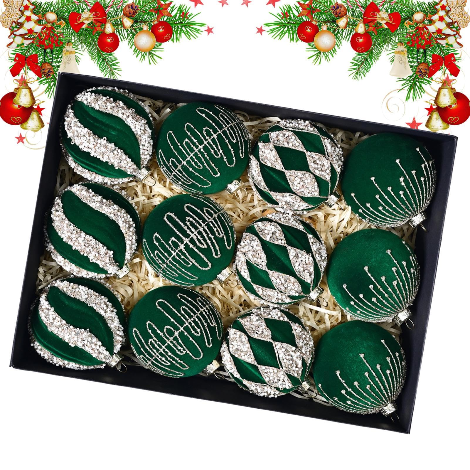 Boules de Noël en velours au fini floqué élégant pour décors raffinés