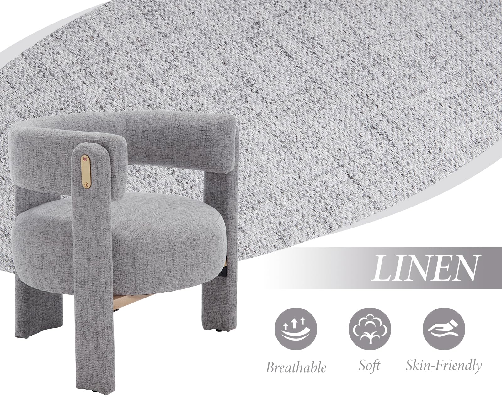 chairus Butaca Salón de Lino Sillón Dormitorio de Vestidor con Patas de Madera, Silla Lectura Habitación Moderna con Reposabrazos para Hogar/Sala de Estar, Gris