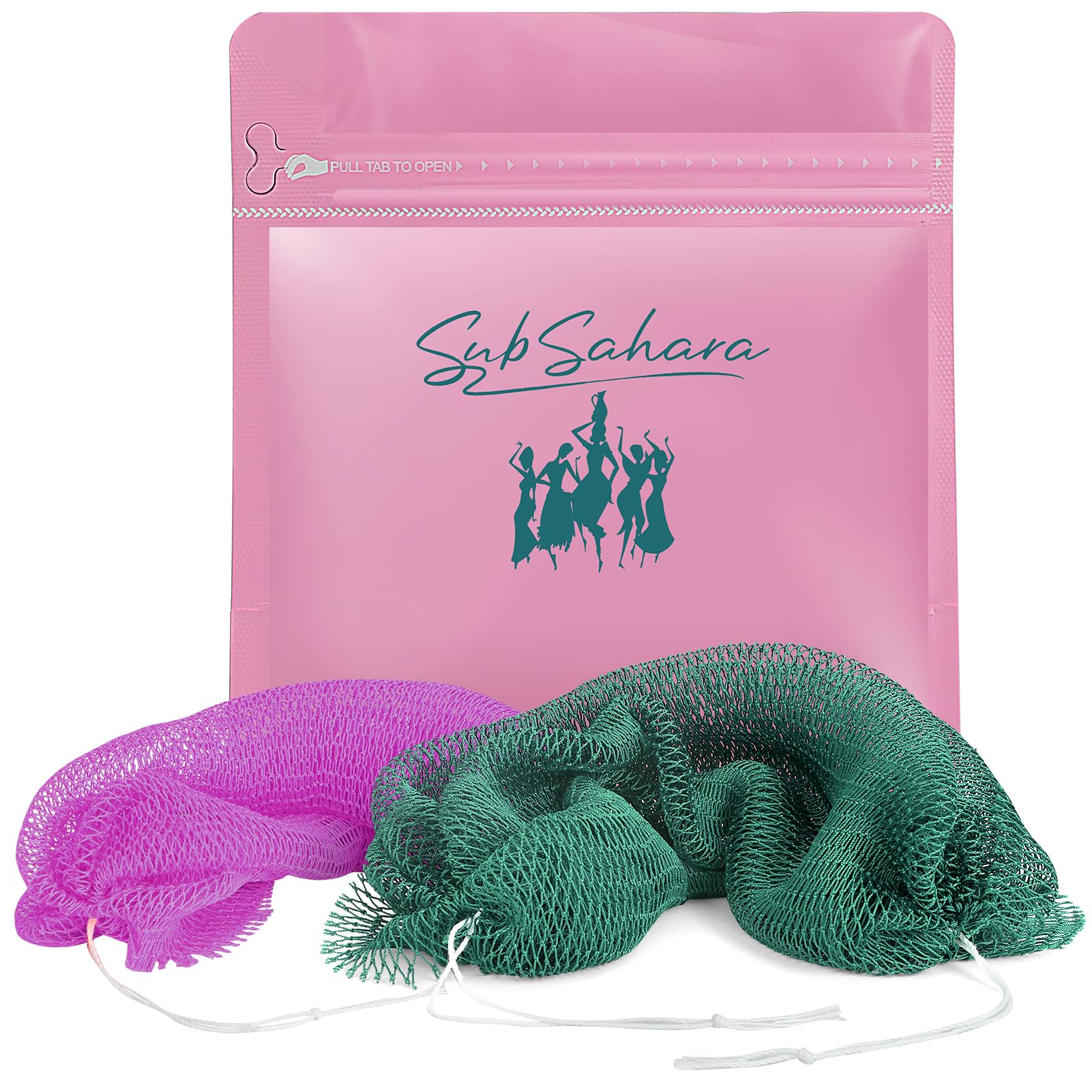 SubSahara African Net Sponge Authentic - 2 Pieces Exfoliating Scrubber for All Skin Types, Ideal for Face & Body Daily Use, Durable, Gentle