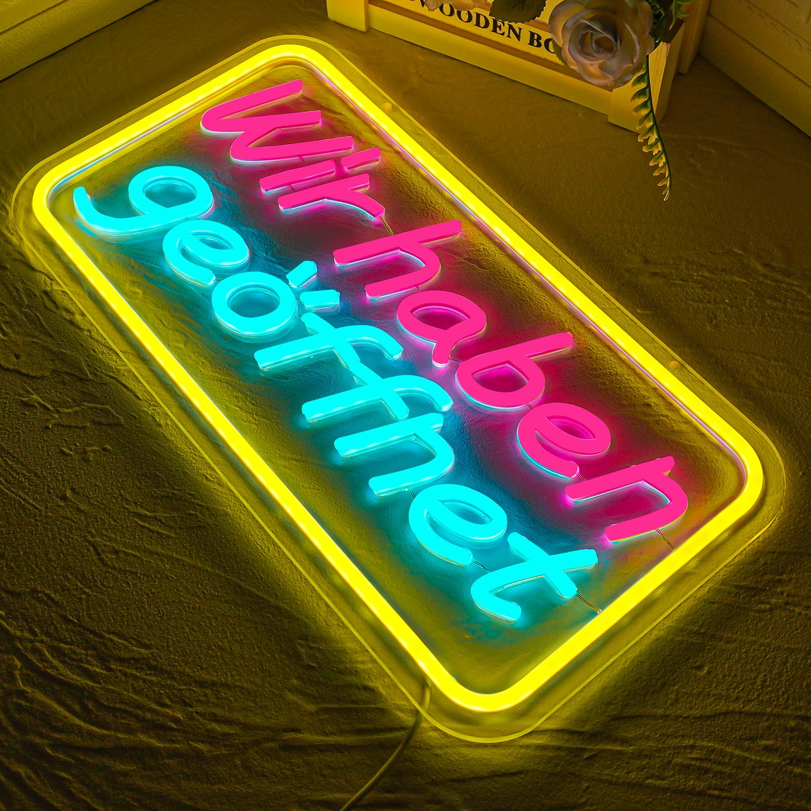 Wir haben geöffnet Neon Schild, LED Leuchtschild Hängeschild Türschild USB-Betrieb mit dimmbarem Schalter für Geschäfte,Café,Restaurant,Hotel Dekoration an der Tür (Wir haben geöffnet)