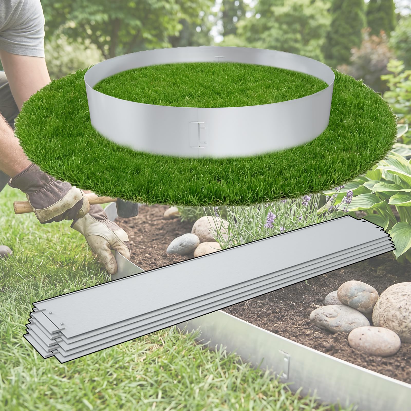 LARS360 50m Galvanised Steel Garden Border Edging, Silver (100x18cm / Pcs)