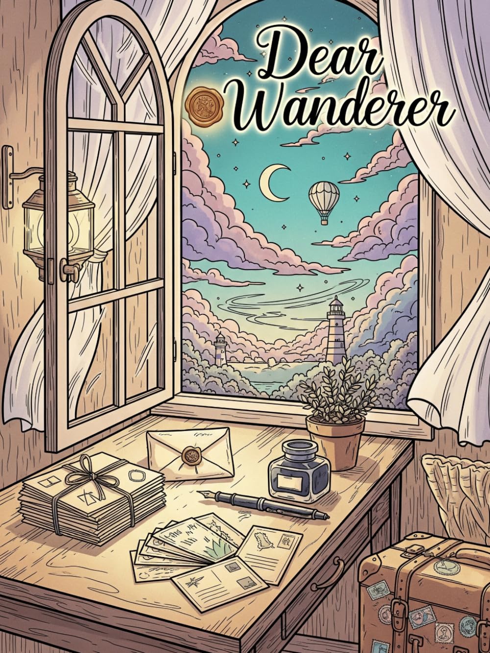 Dear Wanderer: Bold & Easy Coloring Book of Vintage Letters, Postcards and Dreamy Travel Treasures for Relaxing Stress Relief — Teens & Adults