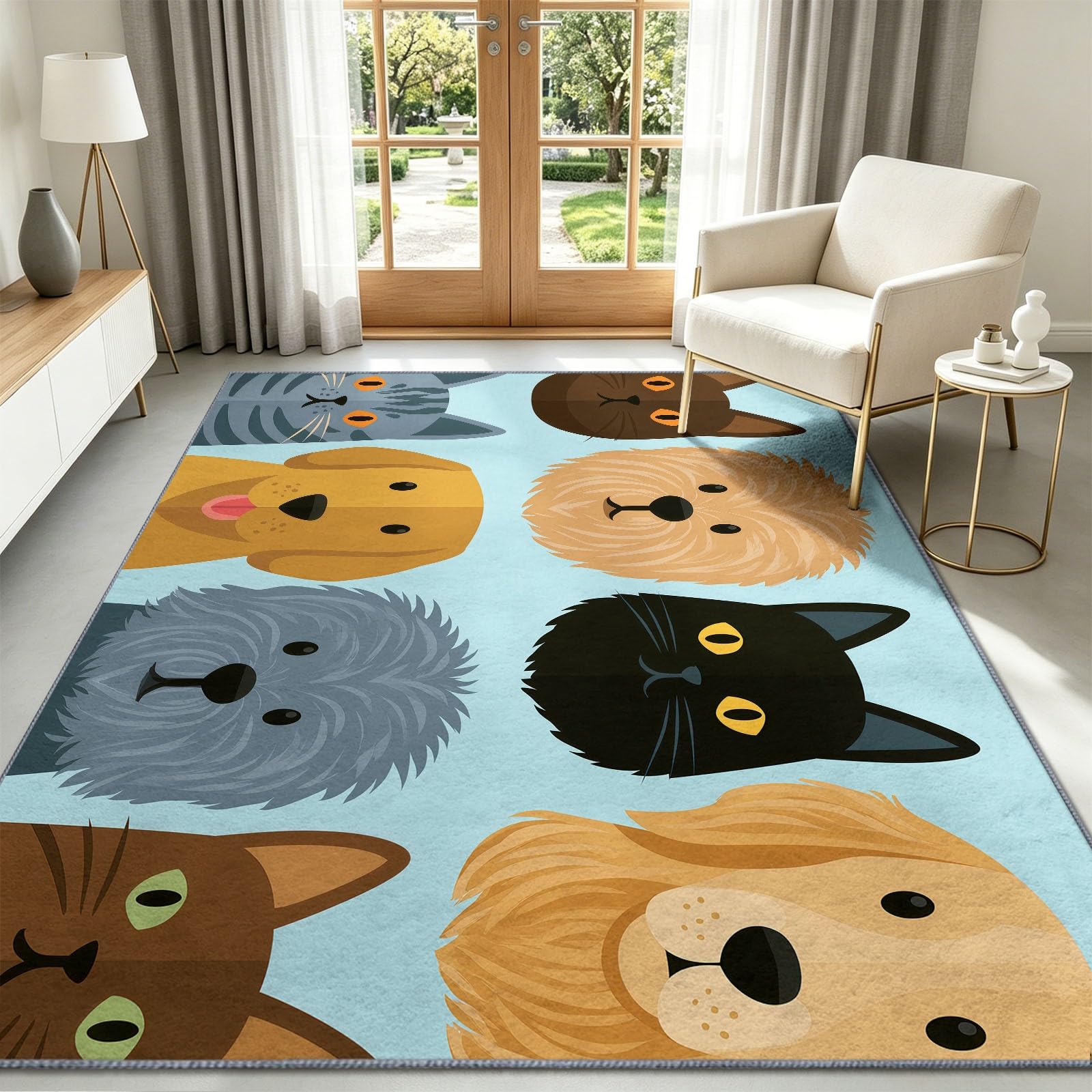 Tapis Salon 140 x 200 cm Pop Art lavable et antidérapant avec motifs d'animaux