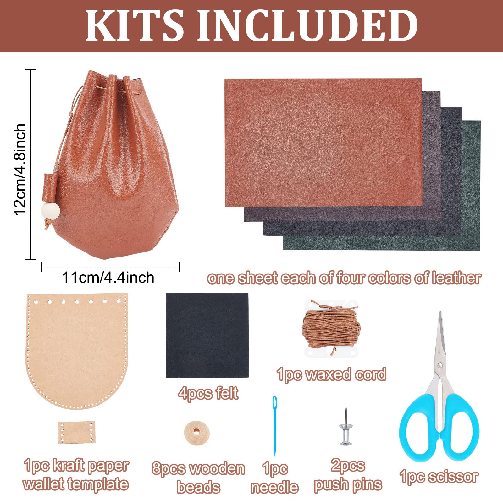 Amazon.co.jp: FREEBLOSS 4セット DIYレザー巾着袋キット 小銭入れ