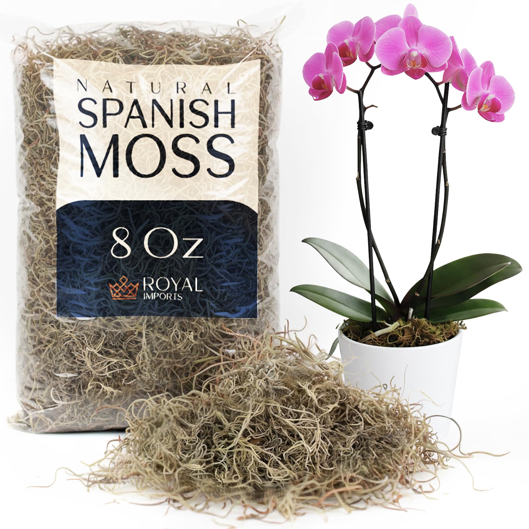 Royal Imports Preserved Natural Spanish Moss, Fresh Dried Shredded Loose Chunks, 8 Oz Bag