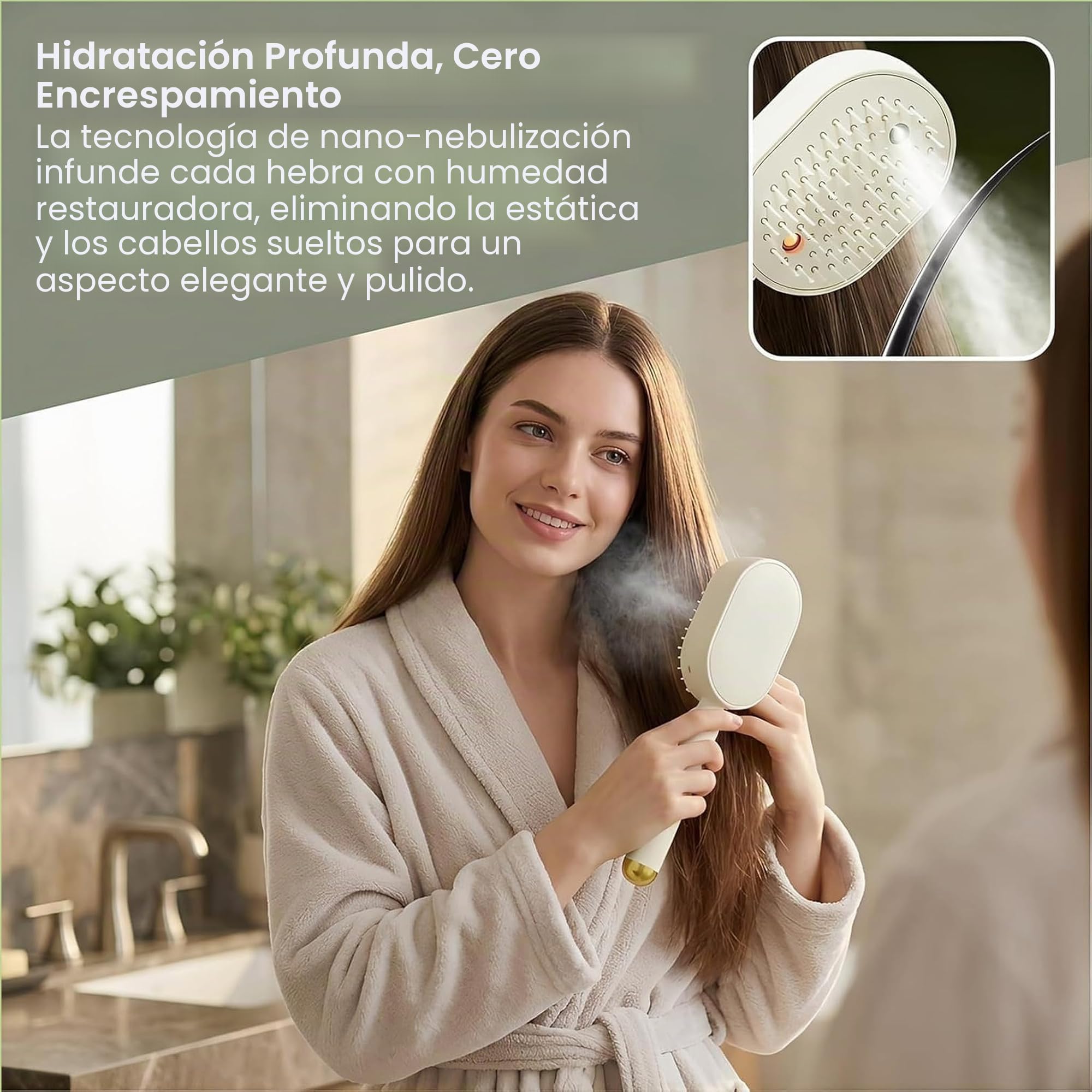 Cepillo de vapor eléctrico, alisador de cabello recargable con aerosol, peine desenredante antiestático 3 en 1 y masaje con cojín de aire, herramienta inalámbrica portátil para alisar el estilo y