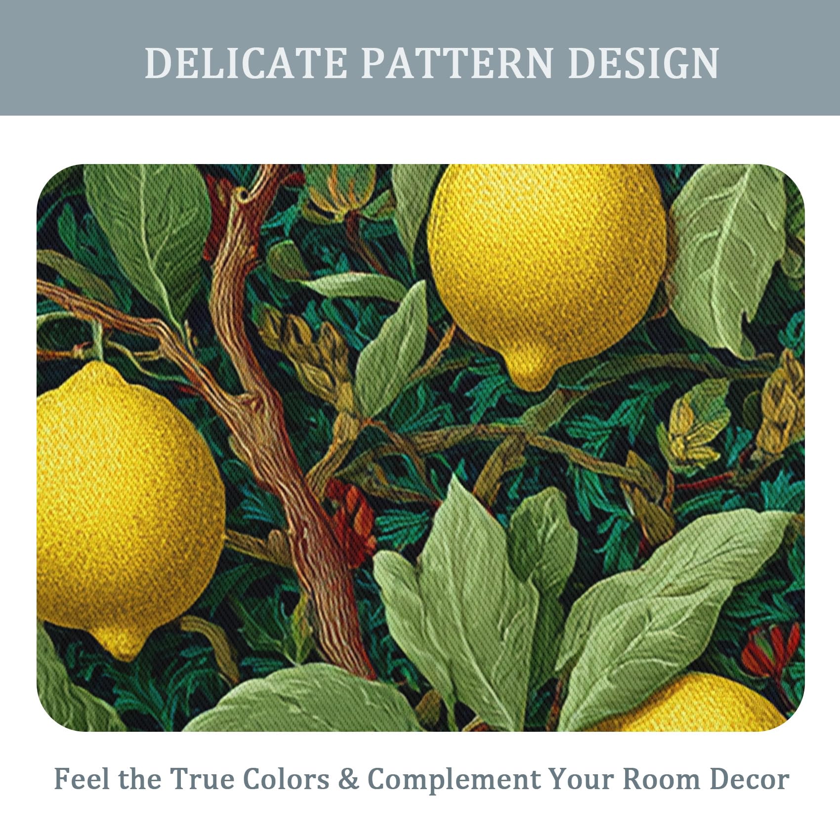 Rideau Citron Occultant Motif Vintage Fruit Arbre Rideaux Chambre Salon Cuisine 140 x 245 cm, Oeillets Rail Rideaux Occultants Thermique