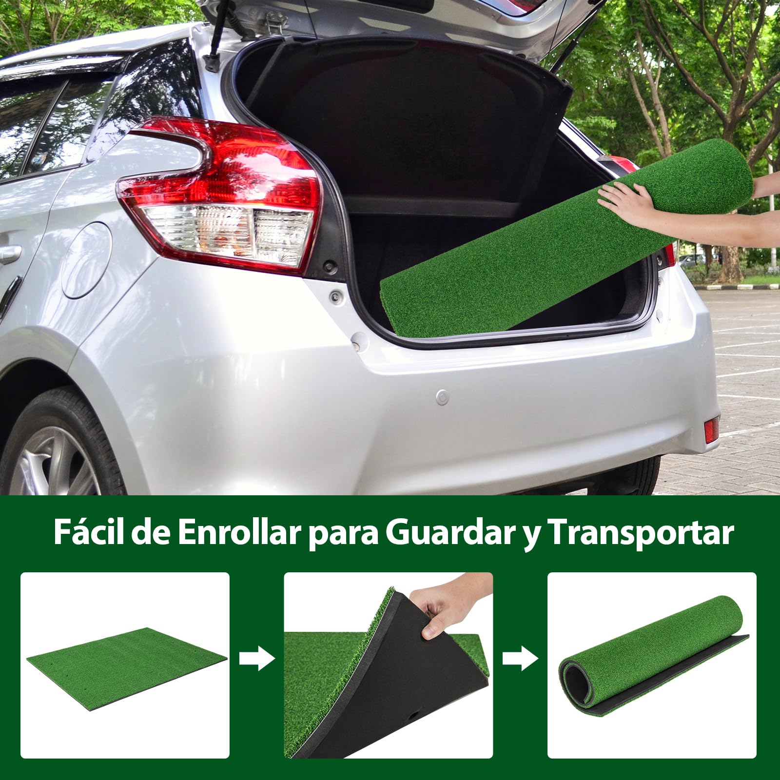 GYMAX Alfombrilla de Golf para Golpear Pelotas, Tapete de Césped Artificial para Práctica de Golf Interior y Exterior con 2 Tees de Goma y 2 Palos de Alineación