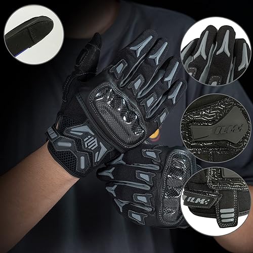 Miniatura 4 de ILM - Guantes unisex para motocicleta, motocross, ciclismo todoterreno, aptos para pantalla táctil, con nudillos rígidos para cuatrimoto, mountain