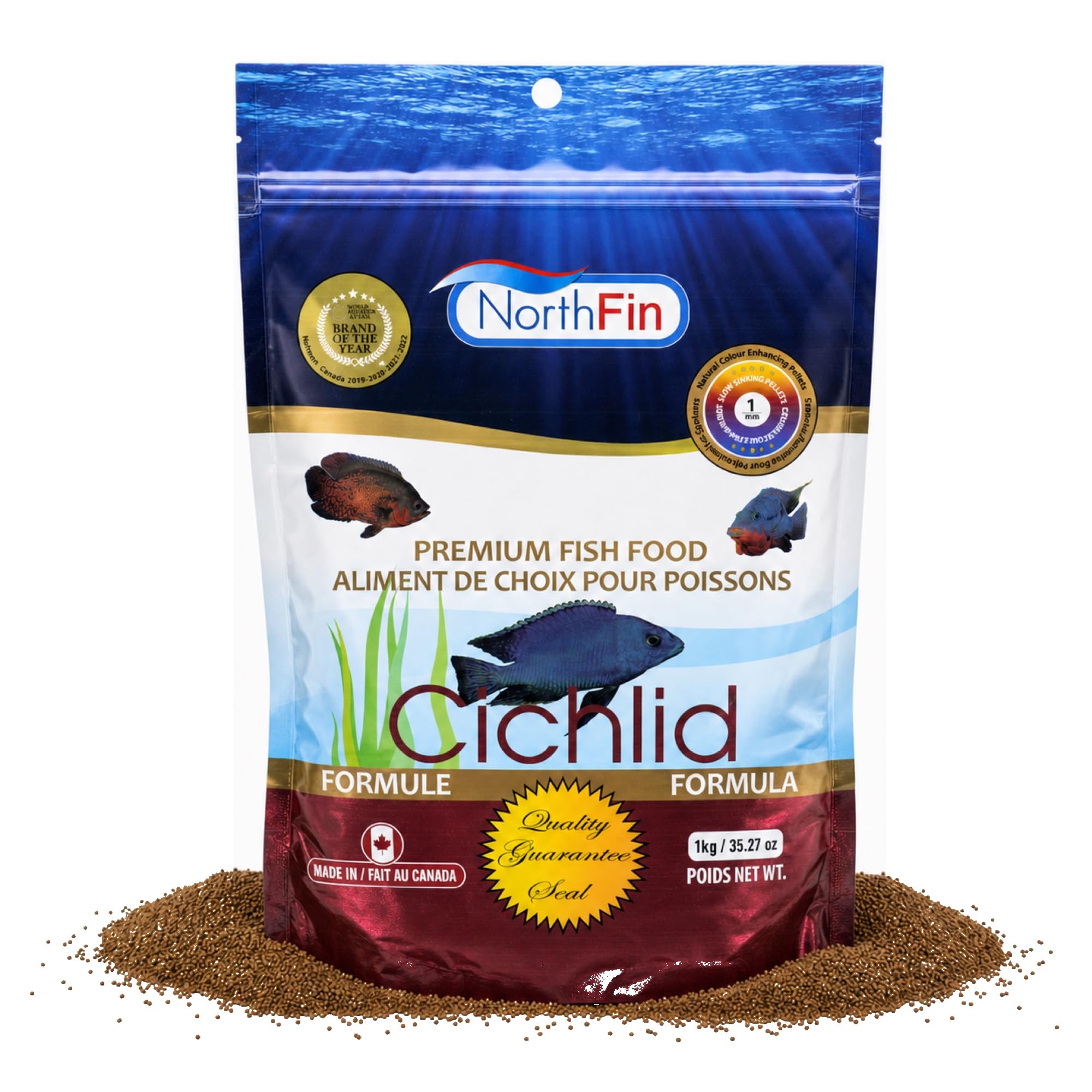 Northfin Alimentos Cichlid fórmula 1 mm Pellets 1 kg Paquete
