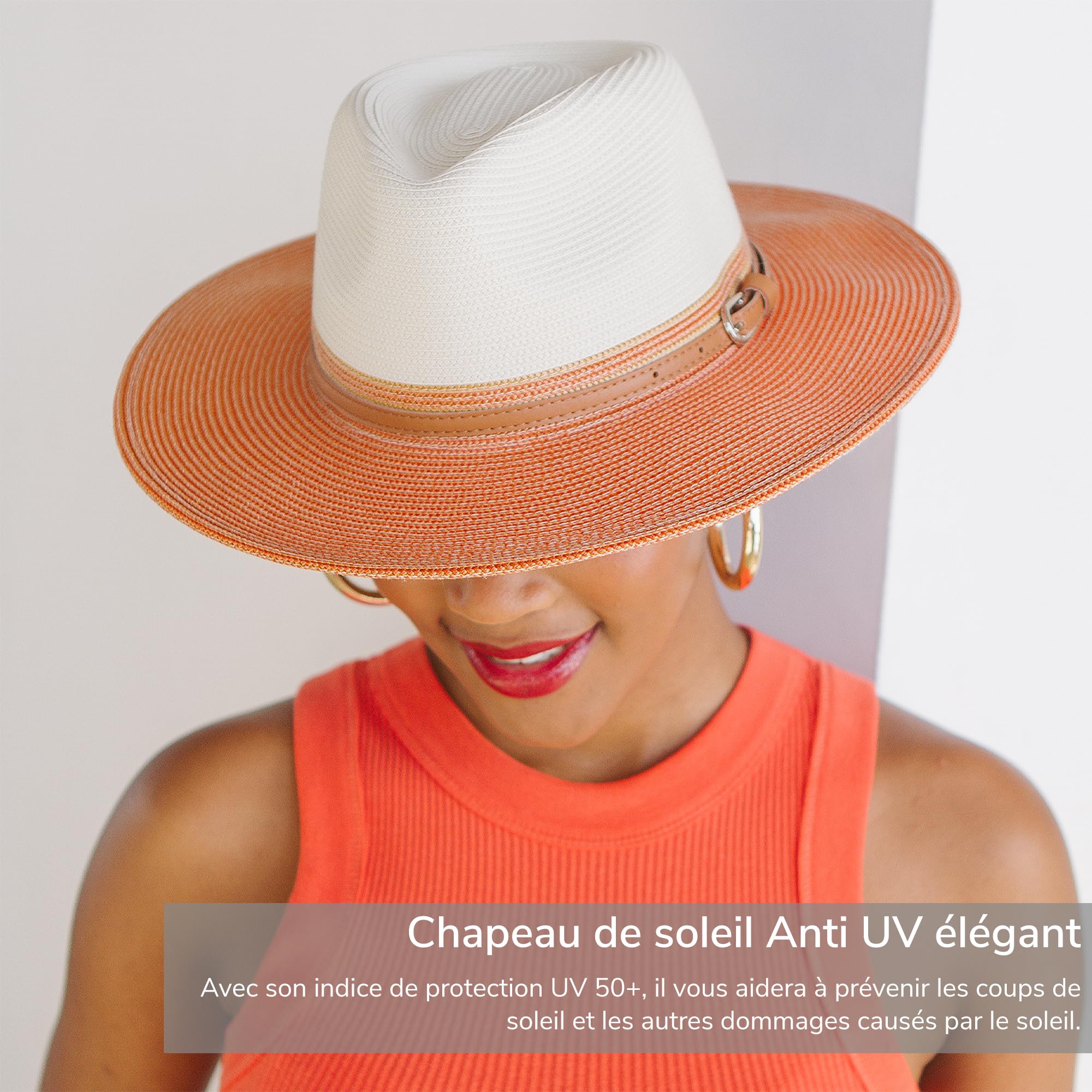 Bella Fedora Chapeau UPF 50 Femme Chapeau d'été Pliable pour Femme Anti UV M/58cm Taille Régable