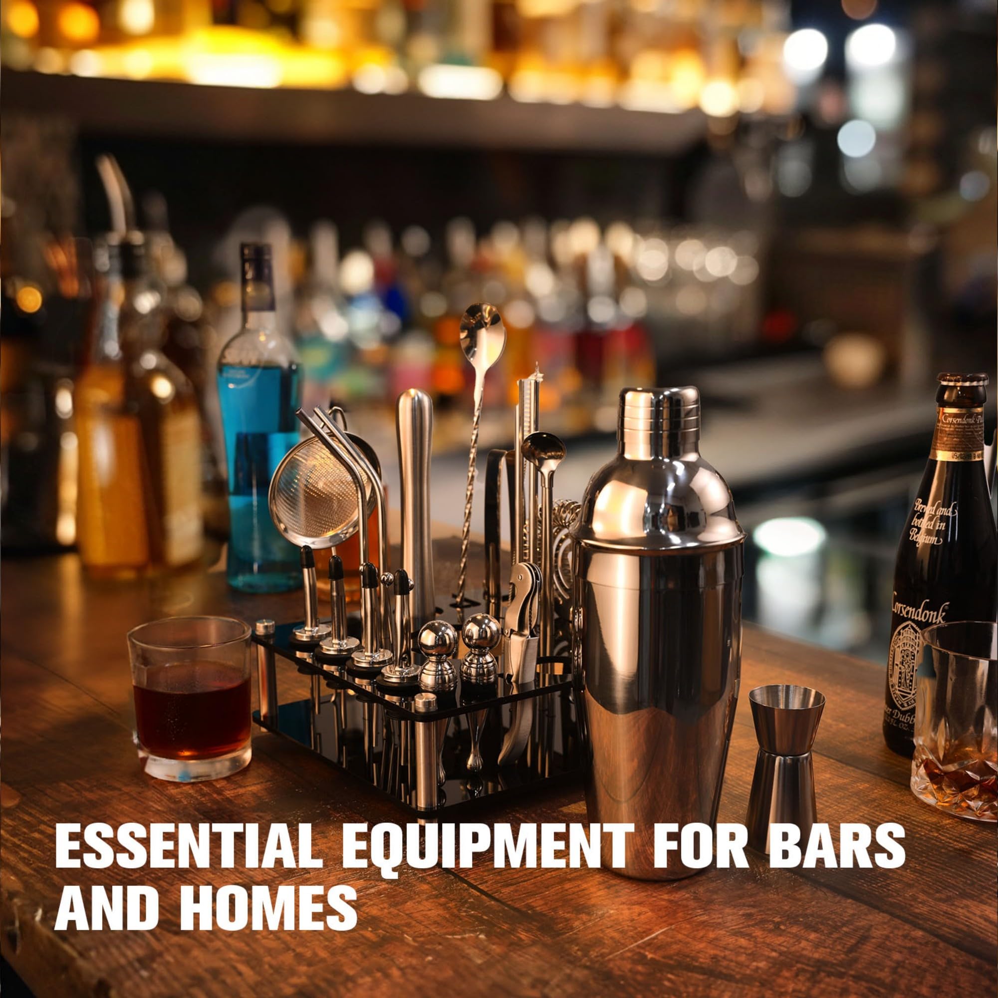 KINGROW Mixology Cocktail Shaker Set - Komplettes 29-teiliges Barkeeper-Set und Barwerkzeuge mit Acryl-Drehständer, Professionelles Bar-Set für Getränkemischen, Zuhause, Bar, Party