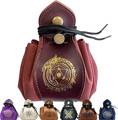 Guilt Free Gaming Genuine Leather RPG Bag for Coins, Currency, Dice, and Small Accessories (Red)