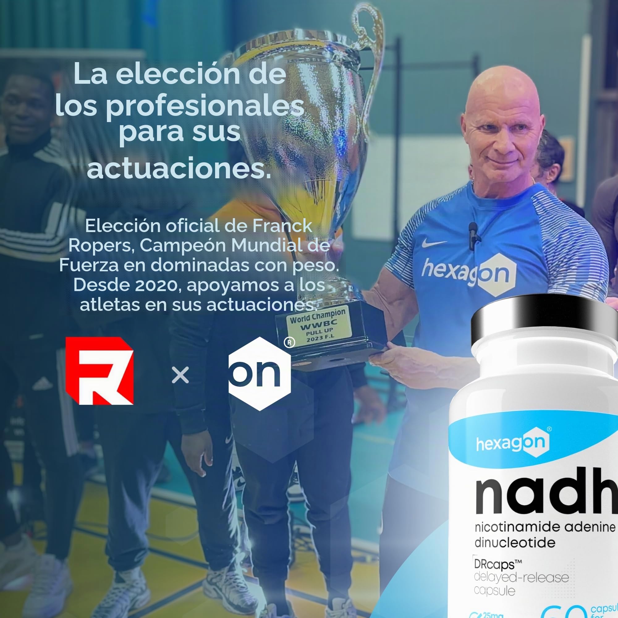 NADH 25mg - +2 Meses de Cura - Liberación Retardada Con DRcaps™ - Energía Celular y Metabolismo - Mejor Biodisponibilidad - Fabricado en Francia - 60 Cápsulas Vegetales - Vegano - Hexagon