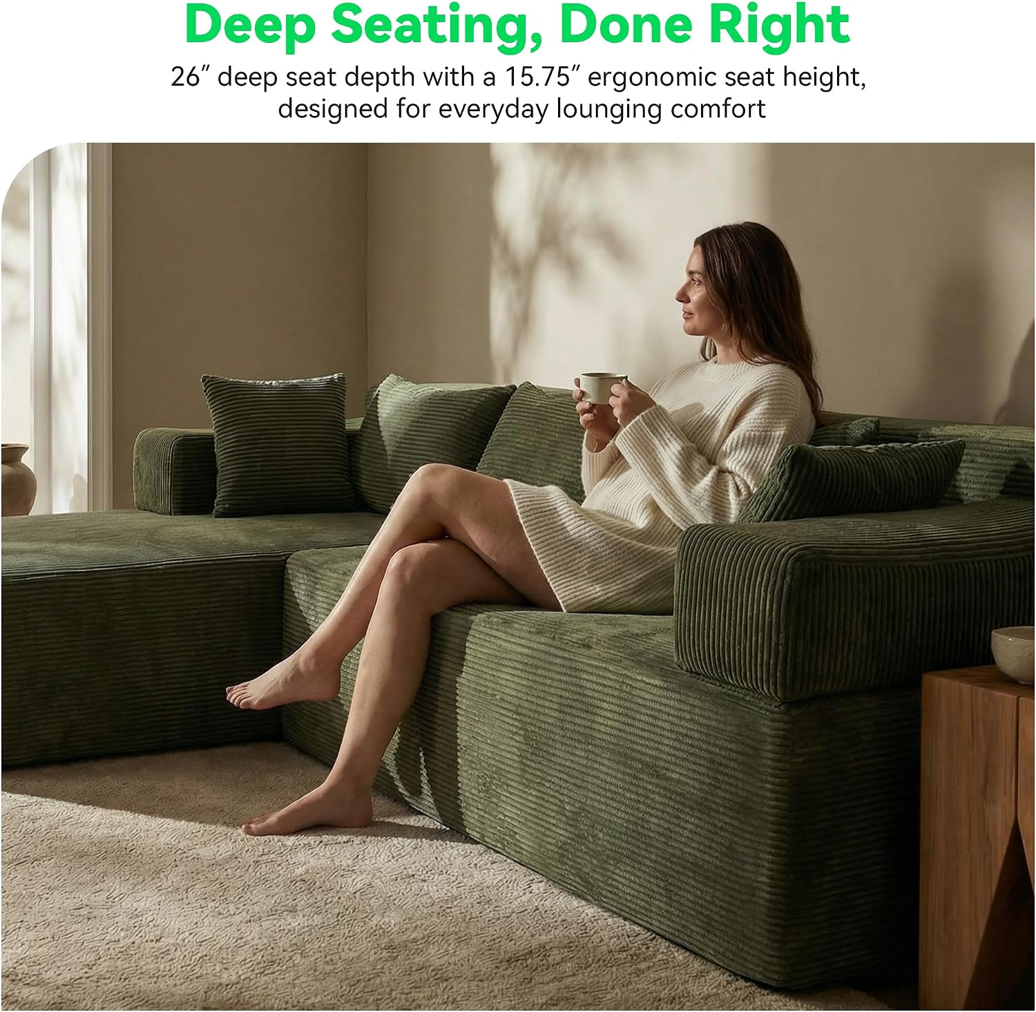 141" U-Shaped Cloud Sectional Couch Green - Modular Comfy No Assembly Required