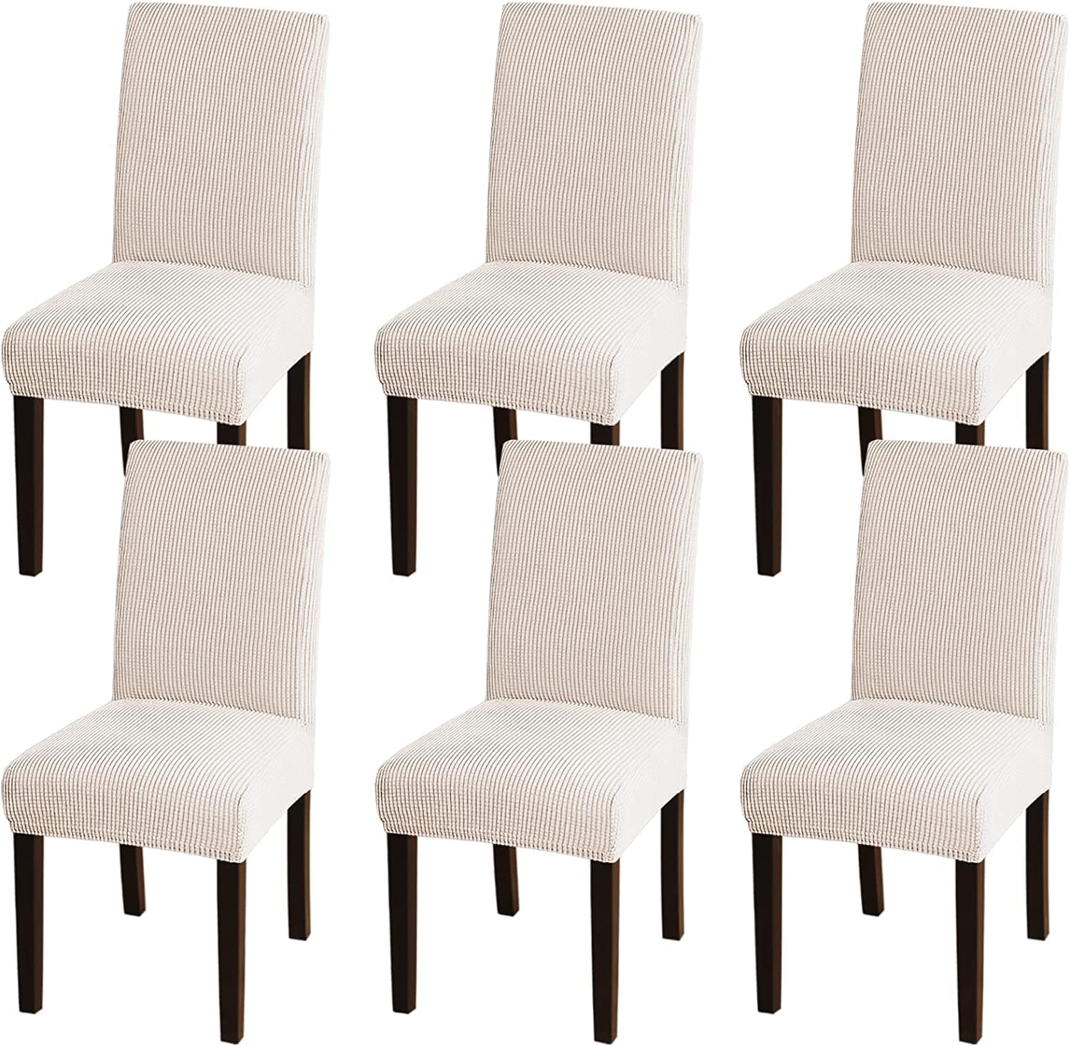 Dining Chair Stretch Chair Covers for Dining Room Chair Slipcover Removable Kitchen Chair Covers Chair Protector Covers for Dining Room, Hotel (6pcs, Off-white) (width can't be over 19 inch)