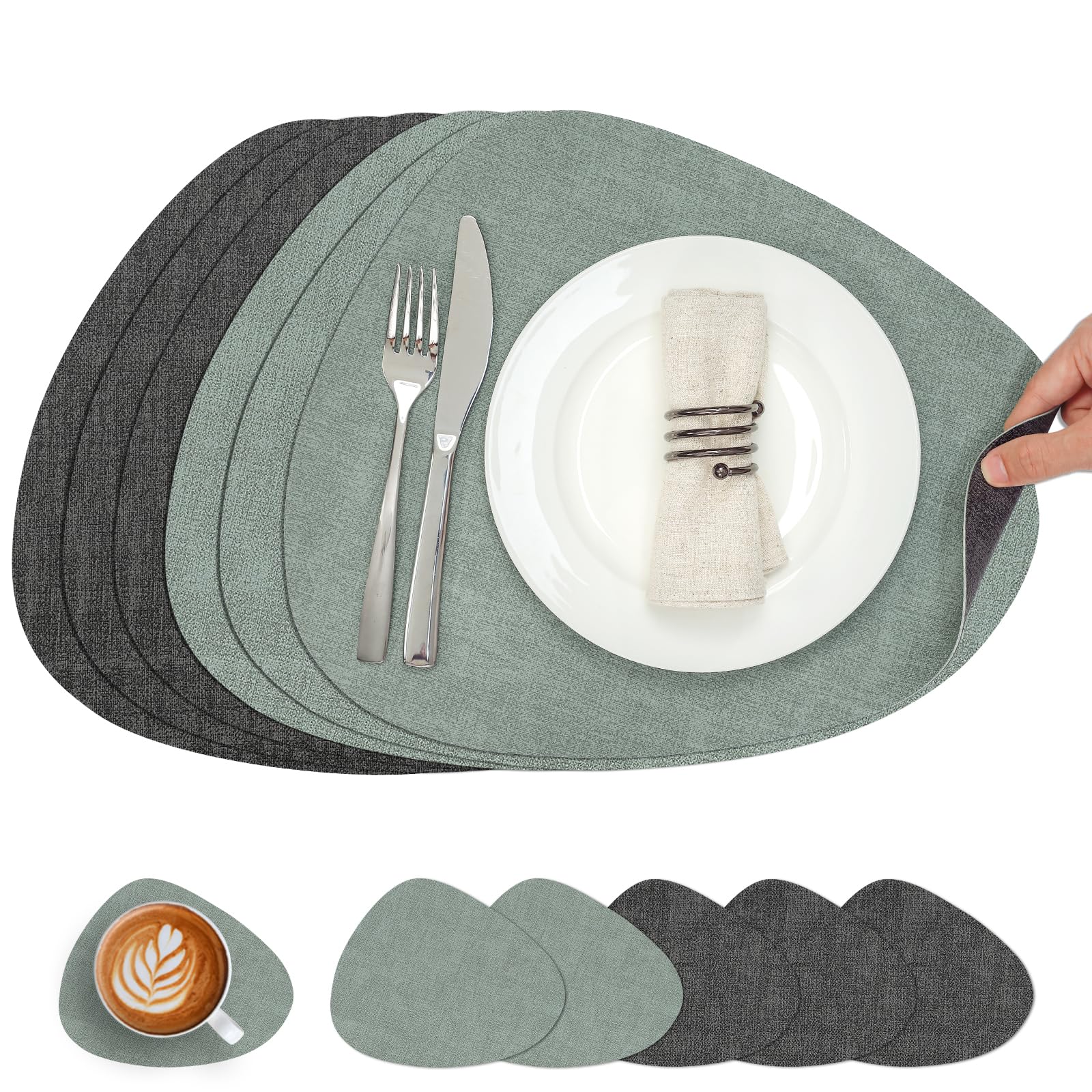 Chitomars Placemats and Coasters Set of 6 Dual Sided Faux Leather Table Mat