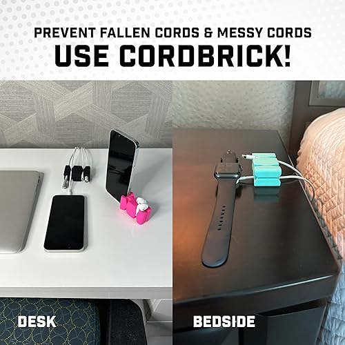 Miniatura 2 de CORDBRICK Paquete de 2 soportes para cables con peso para mesita de noche y escritorio. Herramienta de gestión de cables de viaje y accesorio para