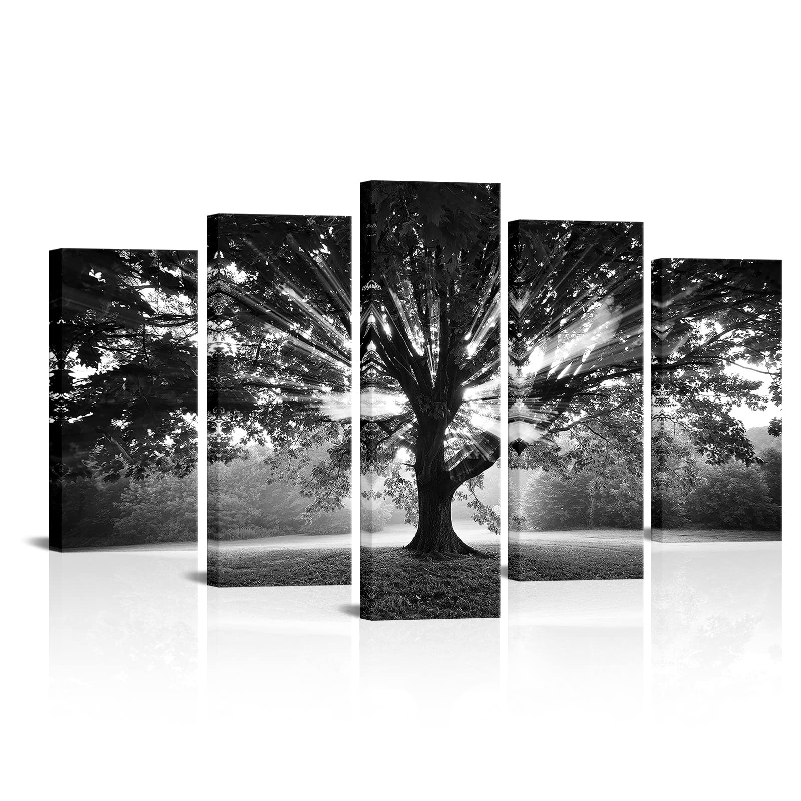 Saypeacher Black and Tree Wall Art Sunrise Nature Landscape Artwork Forest Pictures Painting Old Tree Wall Decor for Home Living Room Bedroom