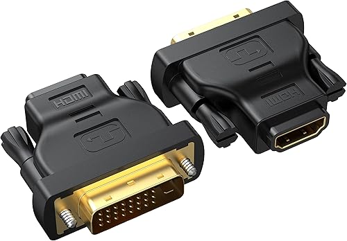 RyzzRooa Adaptador DVI a HDMI, paquete de 2, adaptador bidireccional hembra HDMI a DVI-D (24+1) macho con chapado en oro para computadora, monitor,