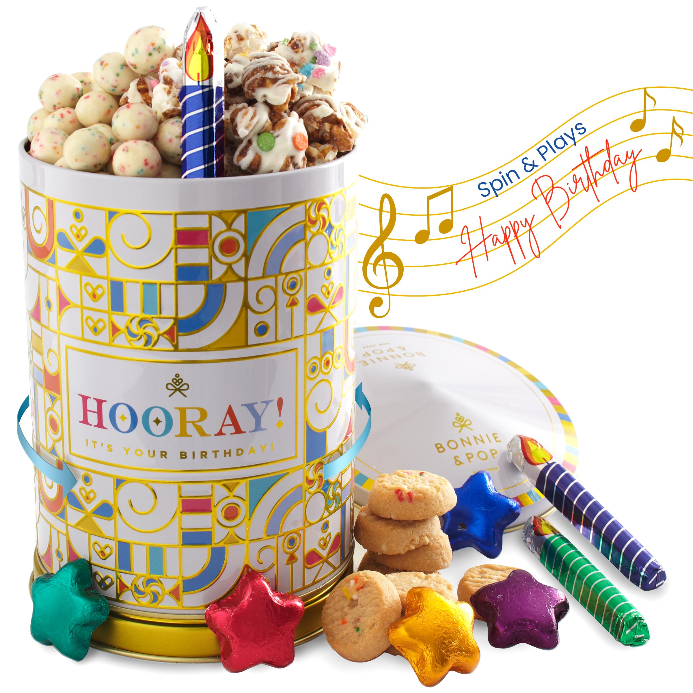 Birthday Gift Basket | Birthday Cookies, Sweets, Candy, Cake Flavors | Tin Spins, Plays Music Happy Birthday | Bonnie and Pop