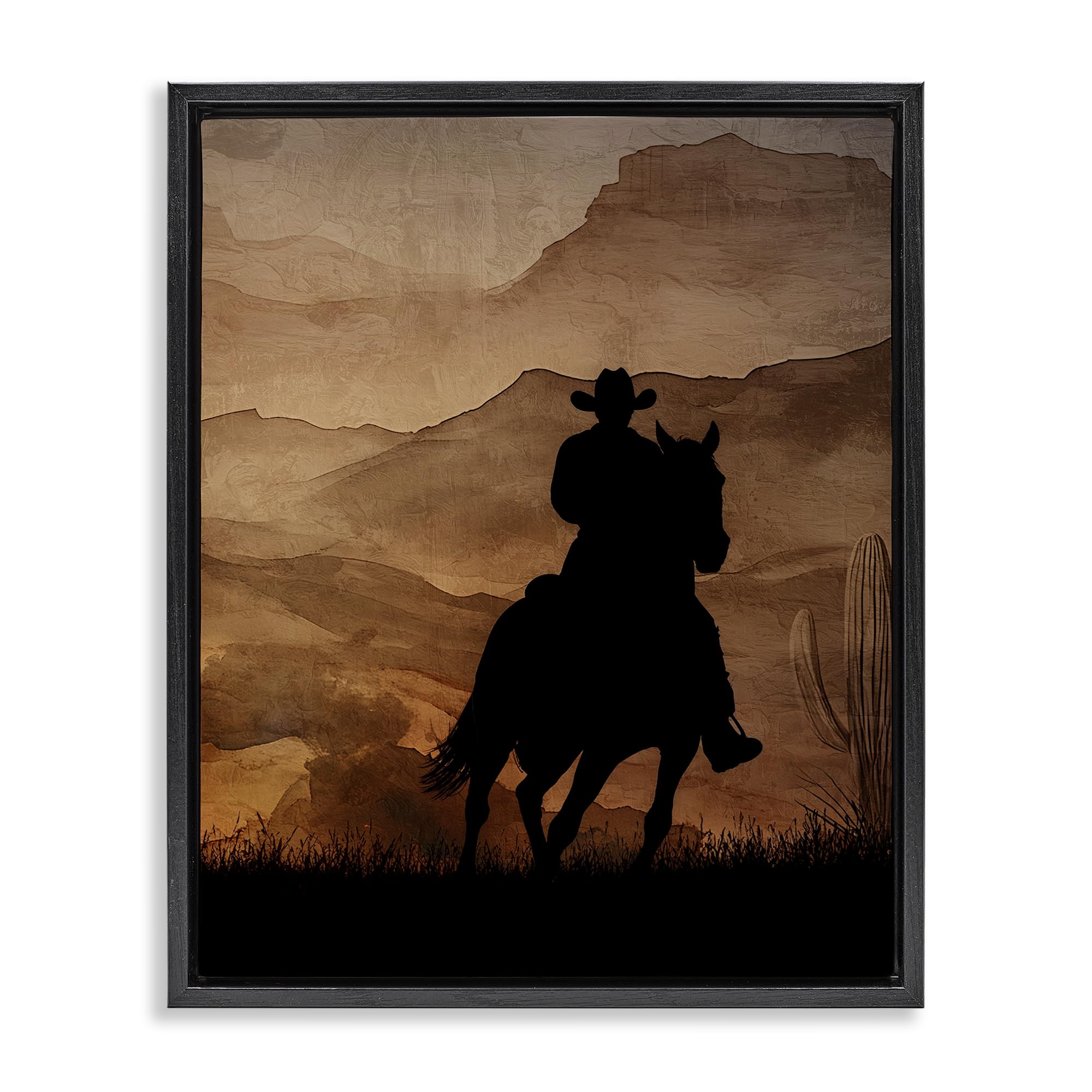 Stupell Industries Cowboy Sunset Ride 'Cowboy's Sunset Ride', Floating Frame Canvas Art, Black, 17 X 21 Inches, Easy To Hang And Sturdy, Made In Usa, By Kim Allen