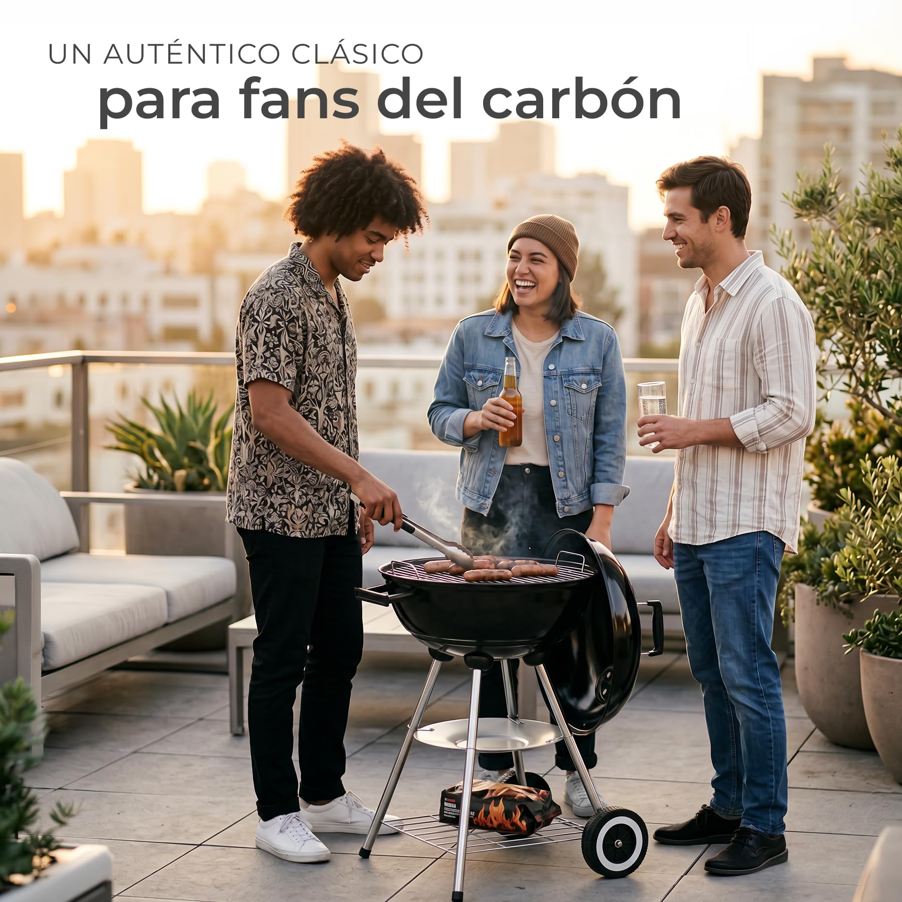 tectake® Barbacoa Carbon Redonda con 2 Ruedas, Parrilla Cromada Ø41,5 cm Tapa con Regulador de Aire, Bandeja Recogecenizas Extraíble, Bbq Grill, Barbacoa Portatil, Cocina Exterior - Negro/Plata