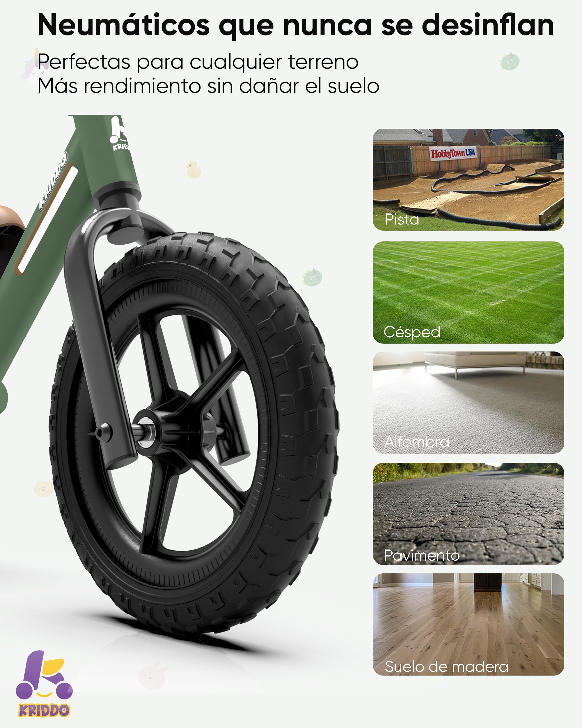 KRIDDO Bici sin Pedales para Niños de 2 a 5 Años, Sillín Ajustable