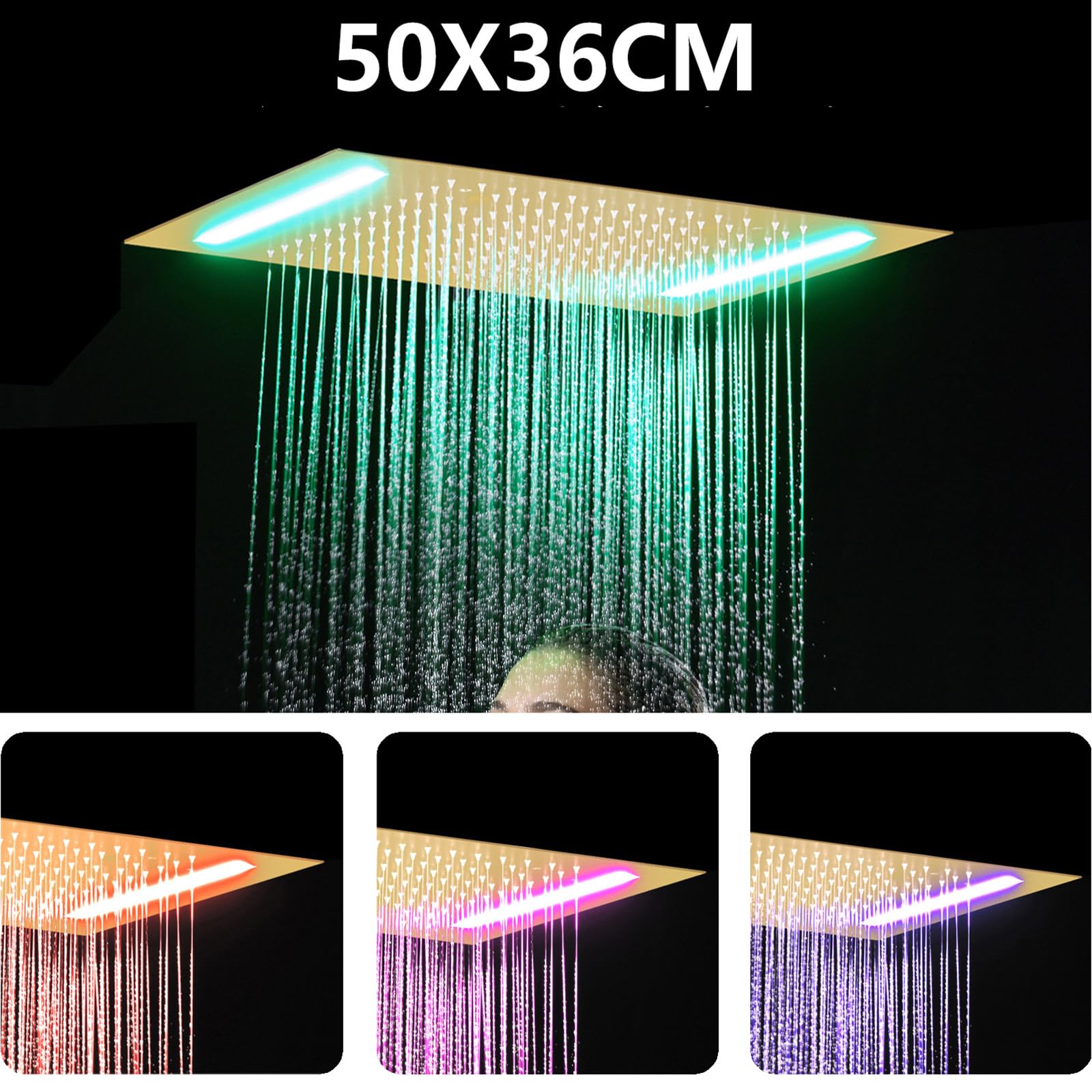 XJTNLB Colonna Doccia Incasso Soffione con Luce Led, Sistema Doccia Termostat con Display Digitale a Led e 6Pcs Getti SPA per Bagno, Oro Spazzolato