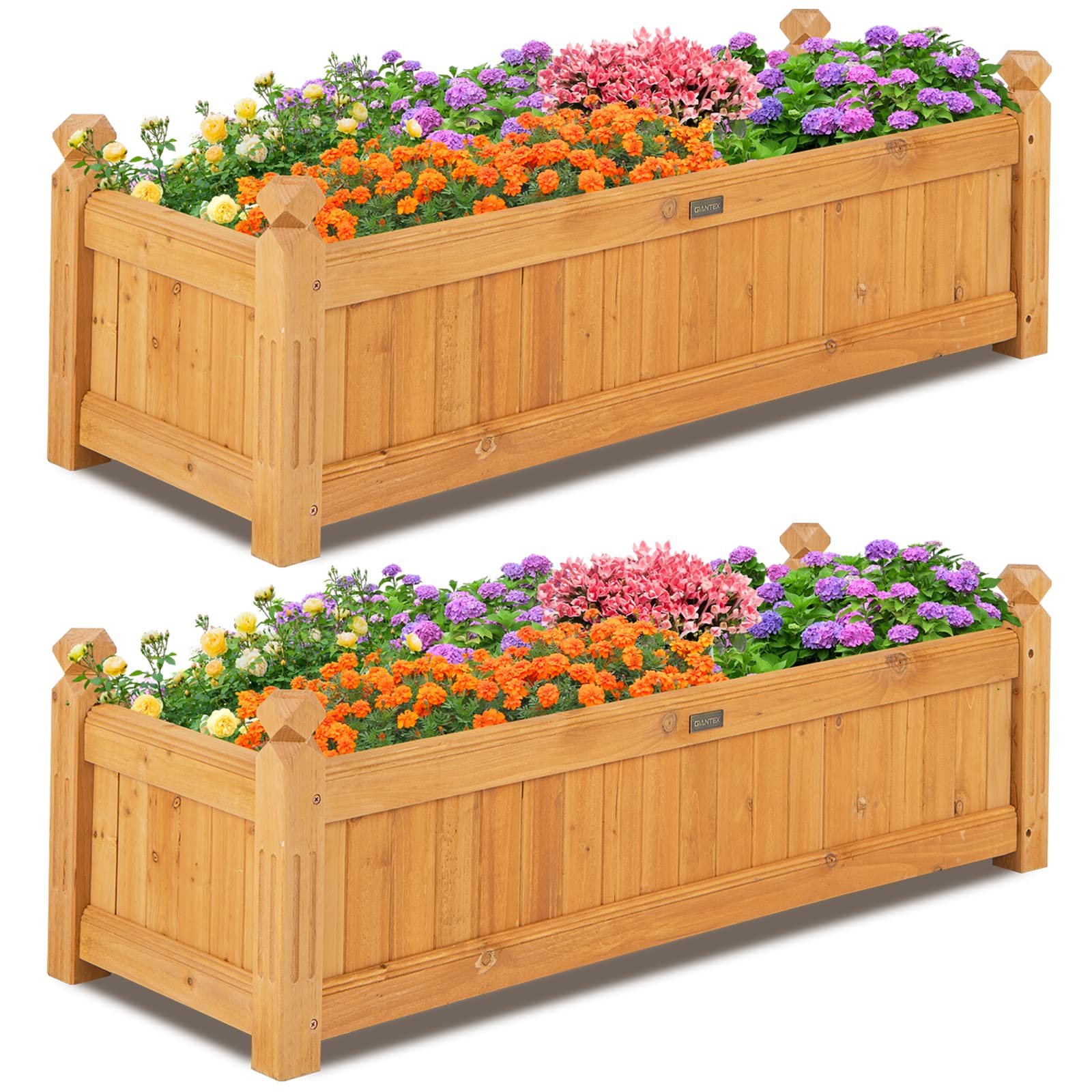 Giantex 2 Pcs Raised Garden Bed, Wooden Planter w/Drainage Holes, Rectangular Plant Box for Vegetables Flowers Herbs Fruit Growing, Raised Container for Garden Patio Balcony, Easy Assembly