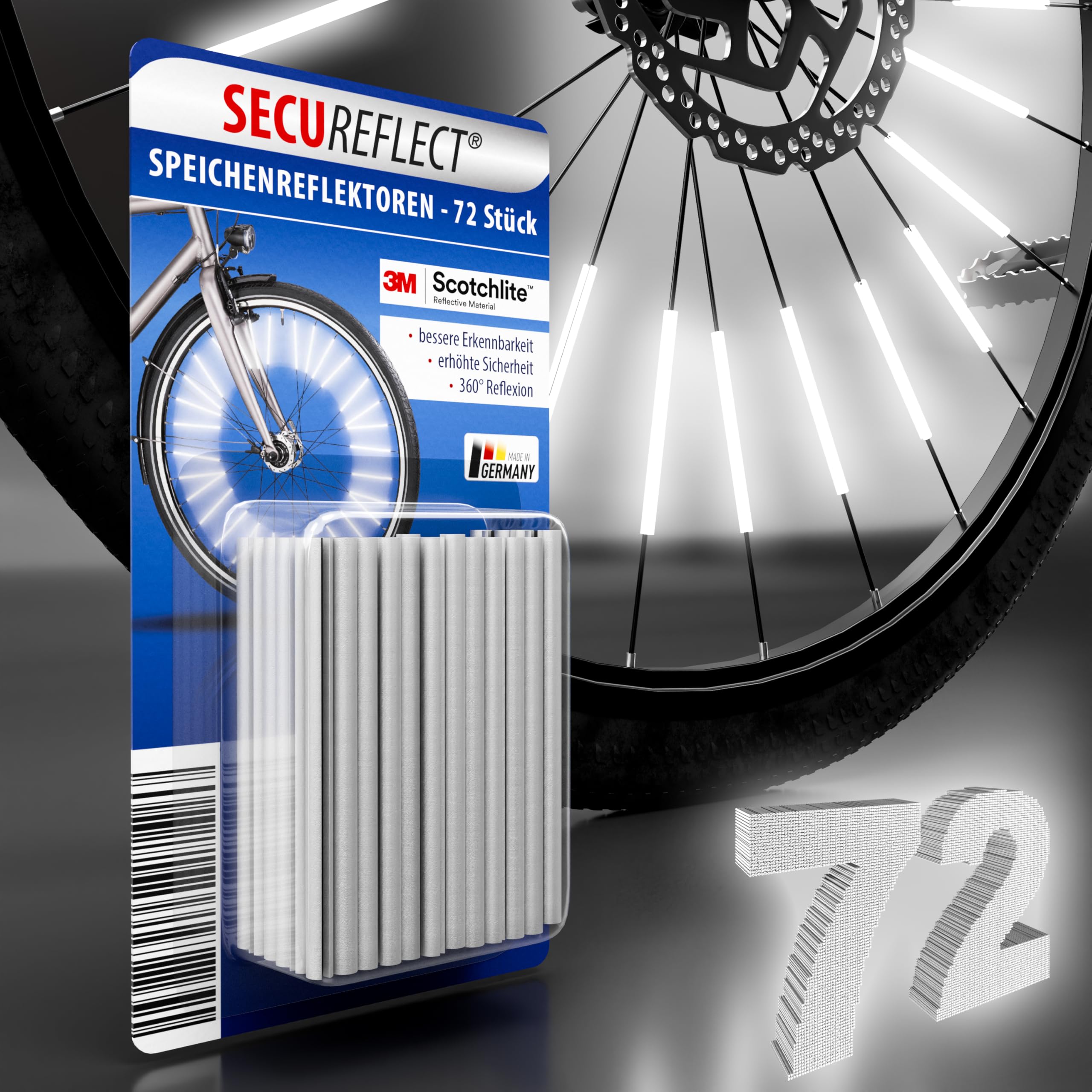 SECUREFLECT Speichenreflektoren | Original 3M™-Scotchlite | StVZO-zugelassen | sofort sichtbar | erhöhte Fahrrad Sicherheit | einfache Montage | Alternative zu Katzenaugen I 72 Stück