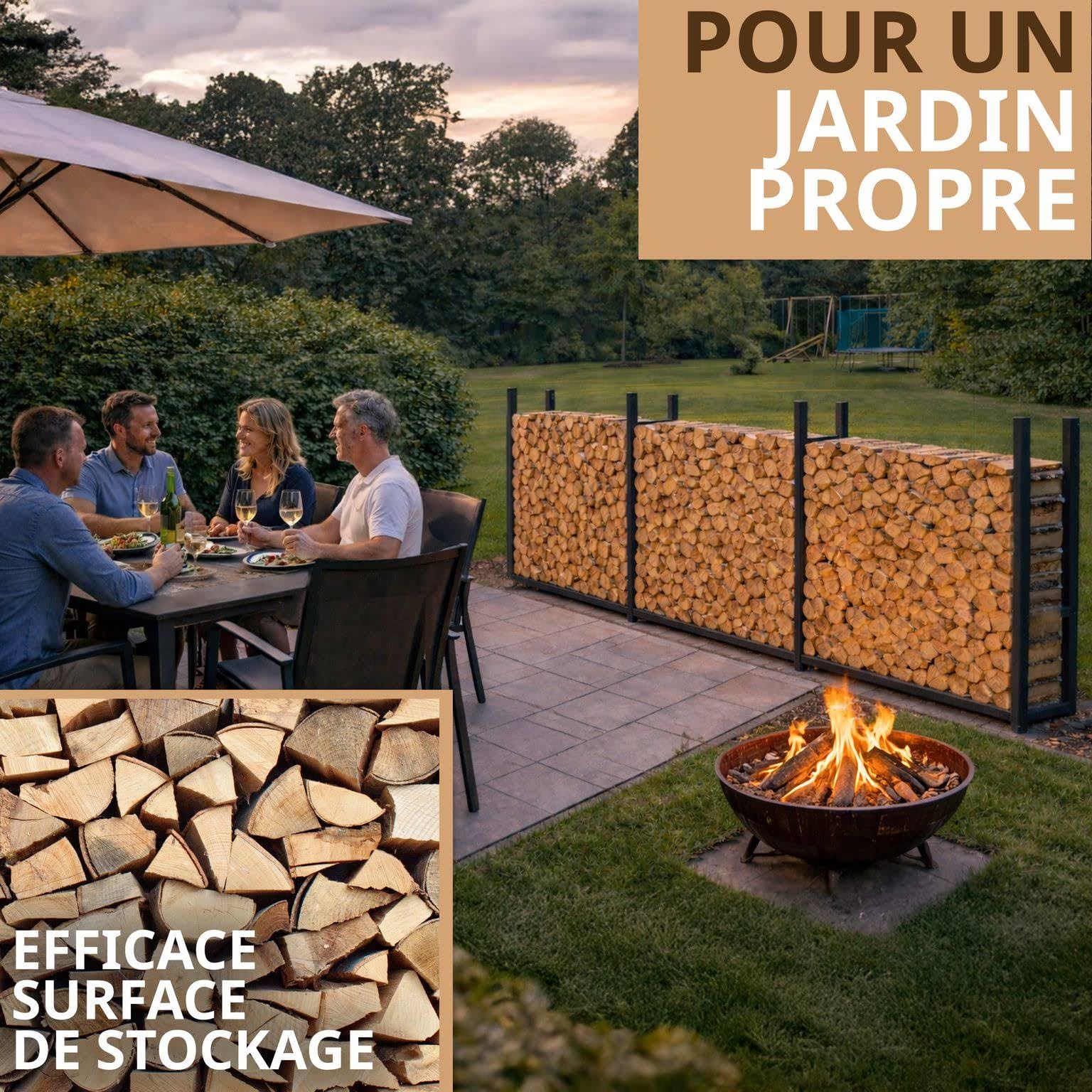 LAWA Range-bûches extérieur métal galvanisé 335 x 25 x 115 cm